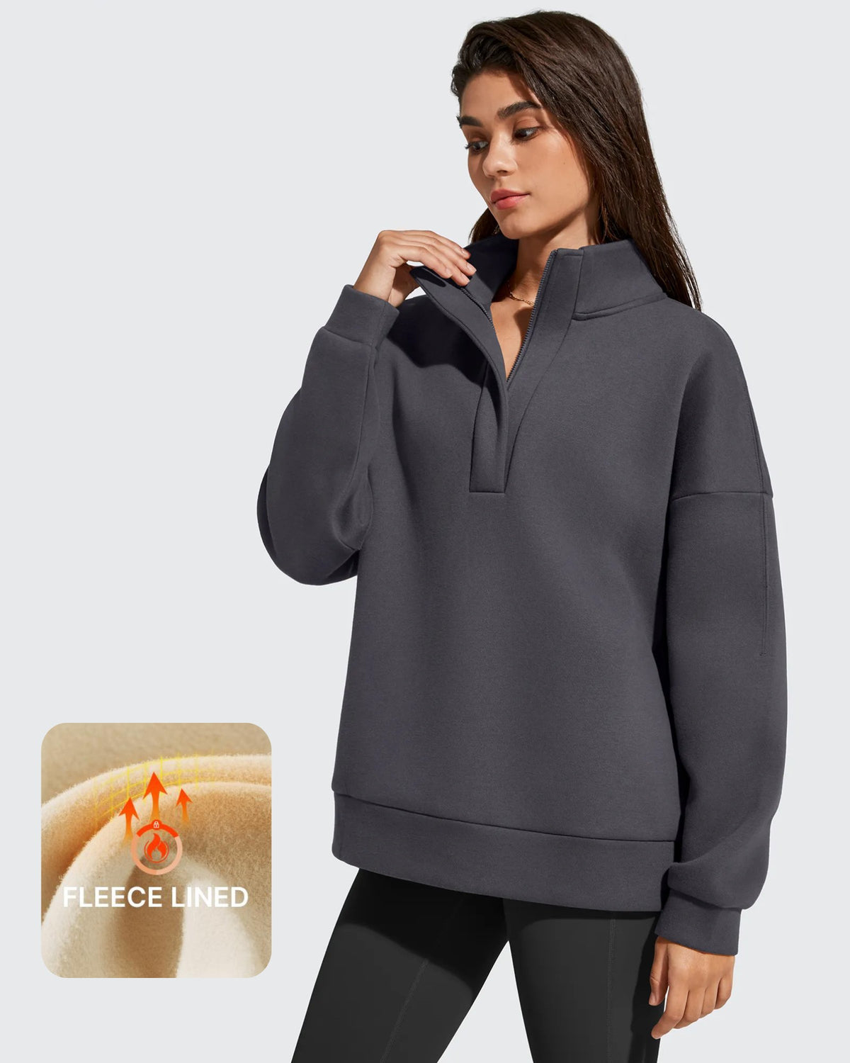 G4Free - Flurrylux Fleece Lined Half Zip Oversized Sweatshirts -GF25F758AA-S