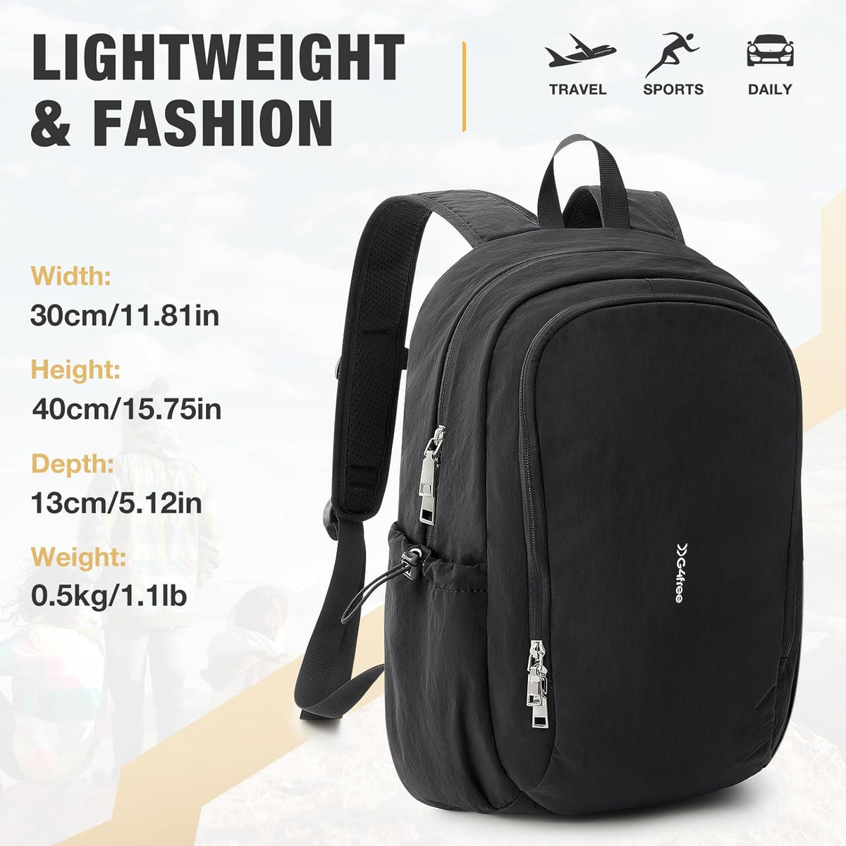 G4Free - G4Free 15L Water-Resistant Hiking Backpack Adjustable Chest Strap -TN25B521C-TN25B521B-TN25B521A