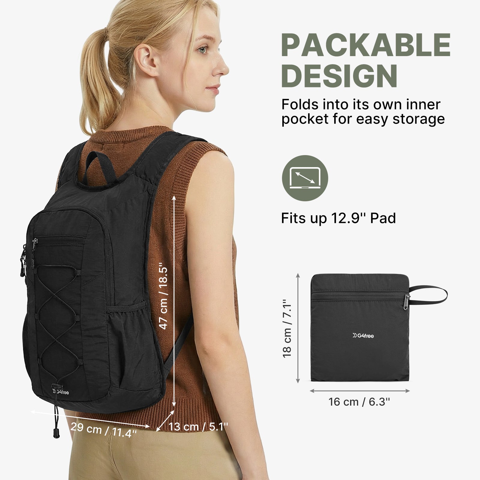 G4Free - G4Free 20L Lightweight Packable Hiking Daypack with Phone Pocket -TN25B613A-TN25B613B-TN25B613C-TN25B613D