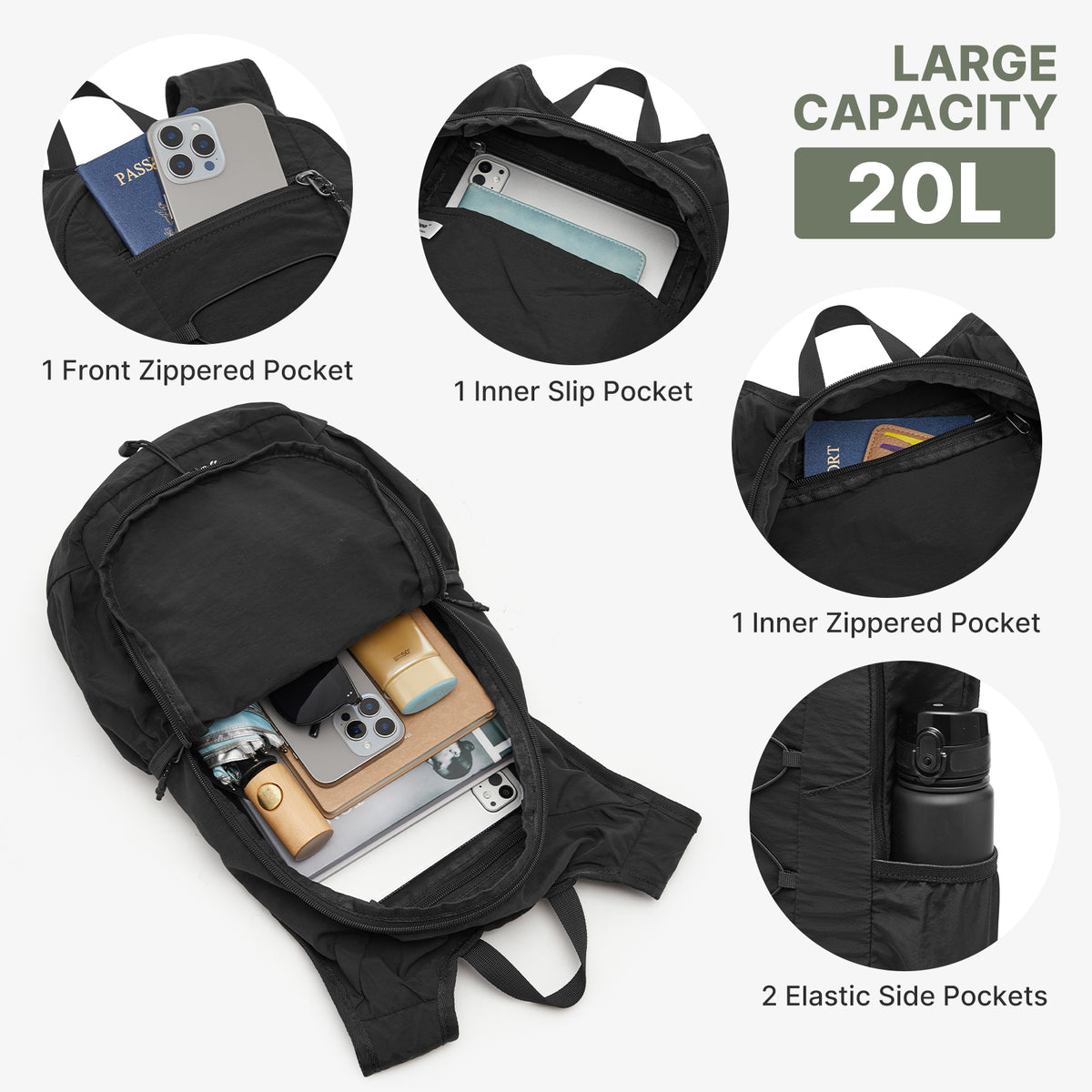 G4Free - G4Free 20L Lightweight Packable Hiking Daypack with Phone Pocket -TN25B613A-TN25B613B-TN25B613C-TN25B613D