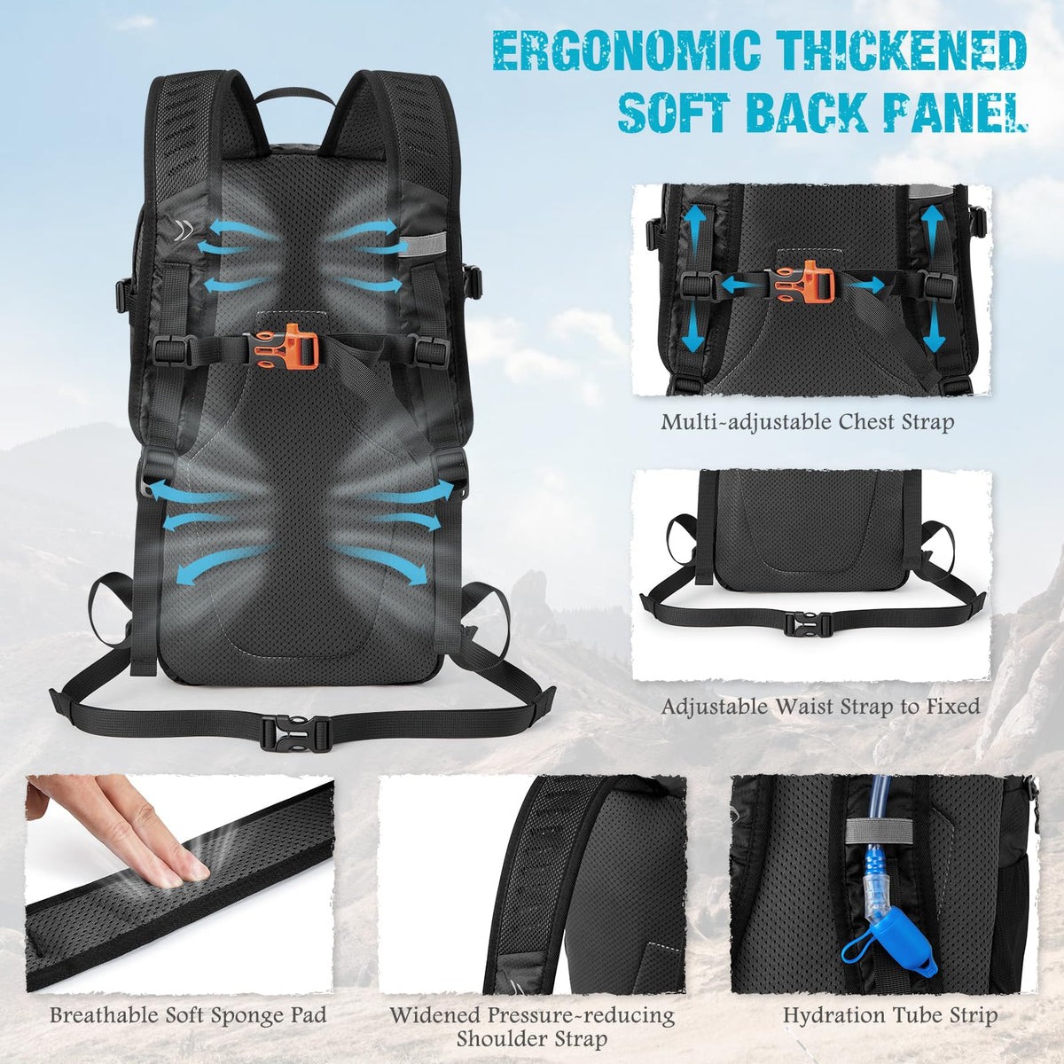 G4Free - G4Free 25L Packable Hiking Backpack with Thickened Back Panel -TN25B507A-TN25B507B-TN25B507C