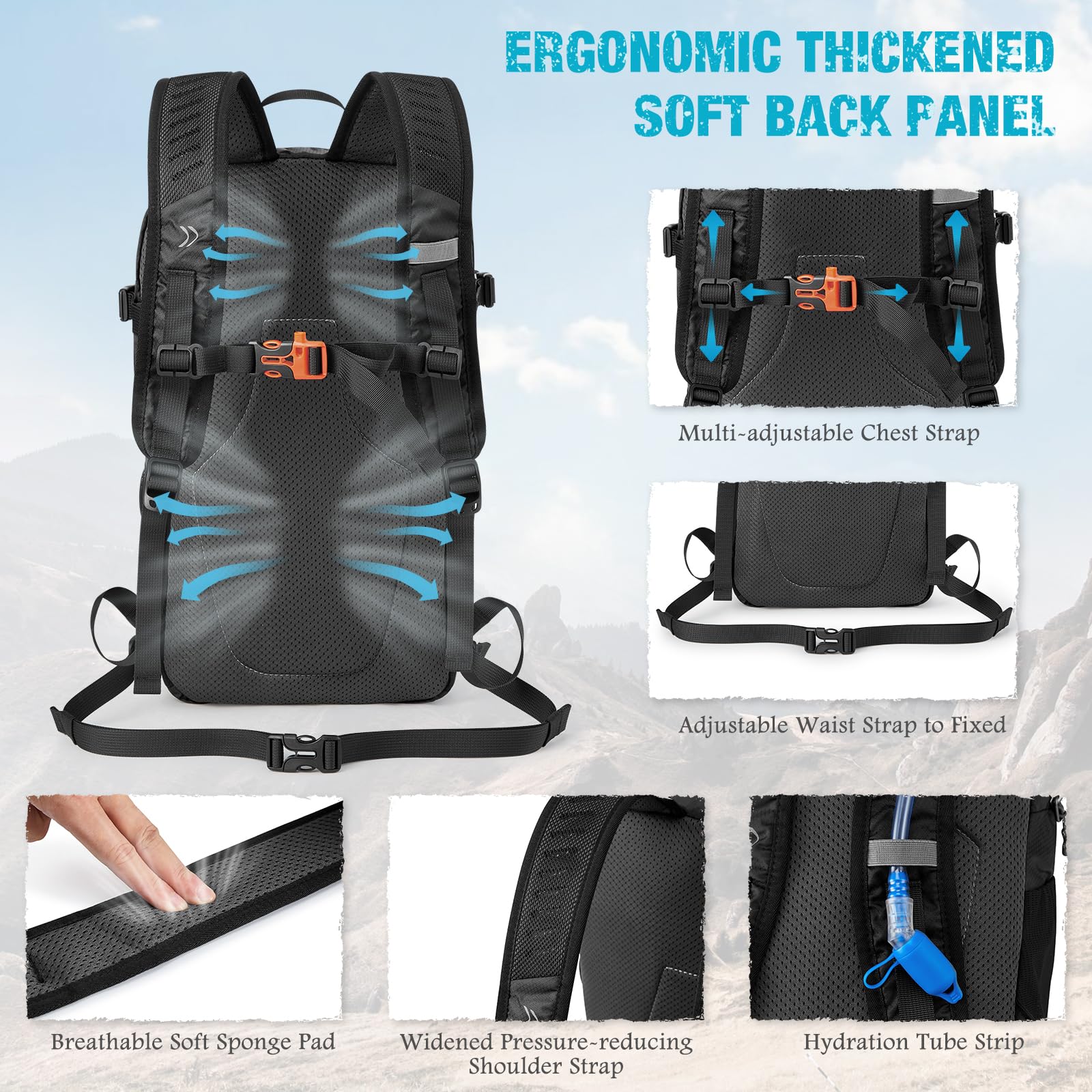 G4Free - G4Free 25L Packable Hiking Backpack with Thickened Back Panel -TN25B507A-TN25B507B-TN25B507C