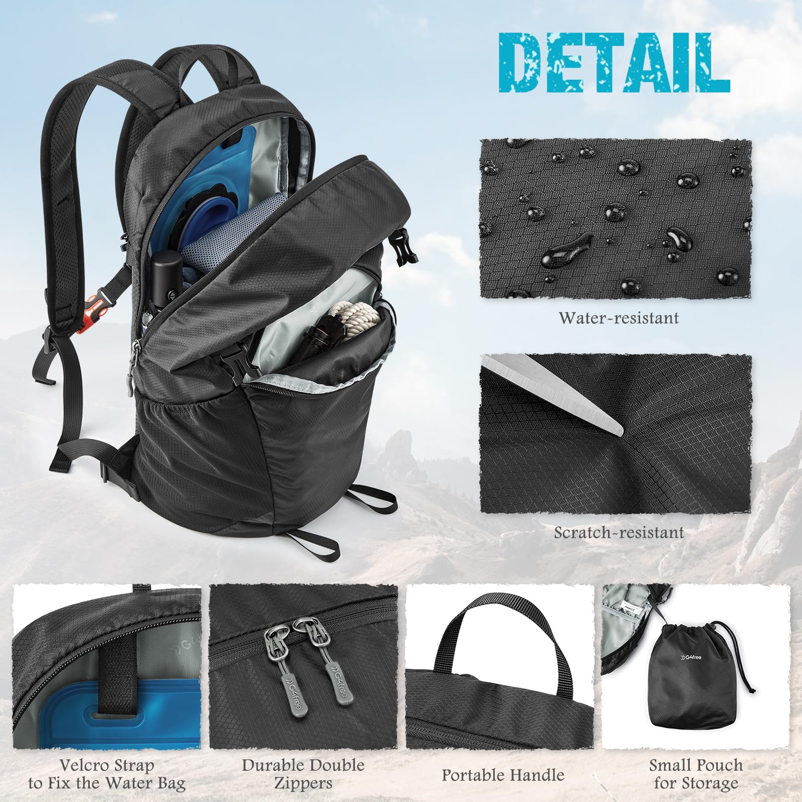 G4Free - G4Free 25L Packable Hiking Backpack with Thickened Back Panel -TN25B507A-TN25B507B-TN25B507C