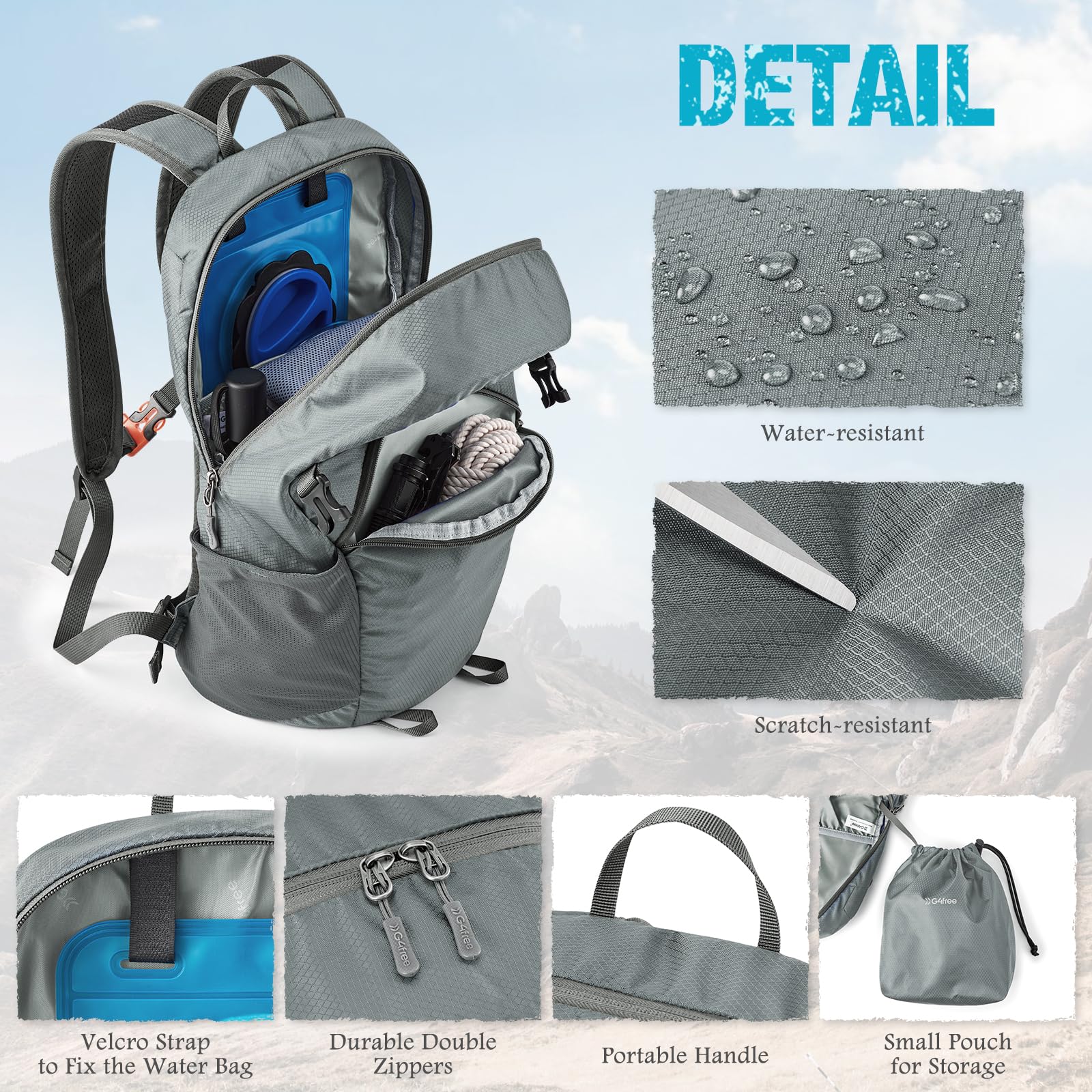 G4Free - G4Free 25L Packable Hiking Backpack with Thickened Back Panel -TN25B507A-TN25B507B-TN25B507C