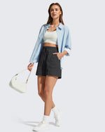 G4Free - G4Free 4" High Waisted Casual Shorts with Pockets -GF26E847A001A-S-GF26E847A001B-M-GF26E847A001C-L-GF26E847A001D-XL-GF26E847A001E-XXL