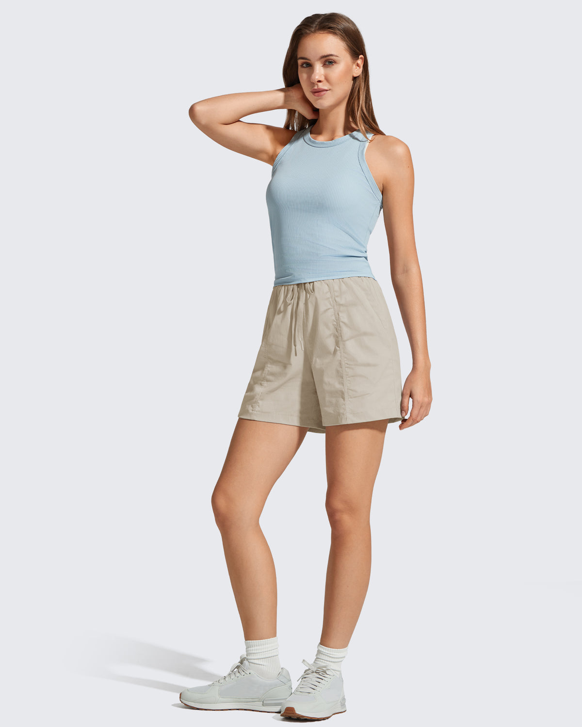 G4Free - G4Free 4" High Waisted Casual Shorts with Pockets -GF26E847A001A-S-GF26E847A001B-M-GF26E847A001C-L-GF26E847A001D-XL-GF26E847A001E-XXL