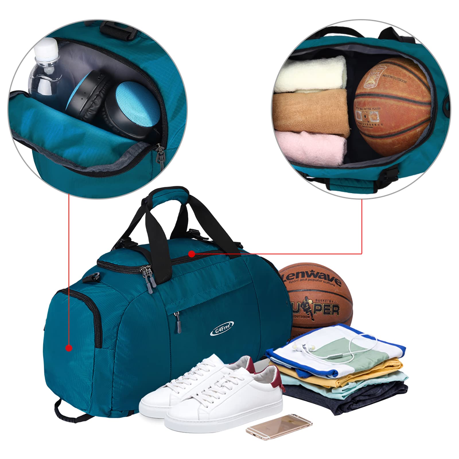 G4Free - G4Free 40L 3-Way Duffle Bag Backpack Gym Bag -D01V084A-D01V084B-D01V084F-D01V084D-D01V084G