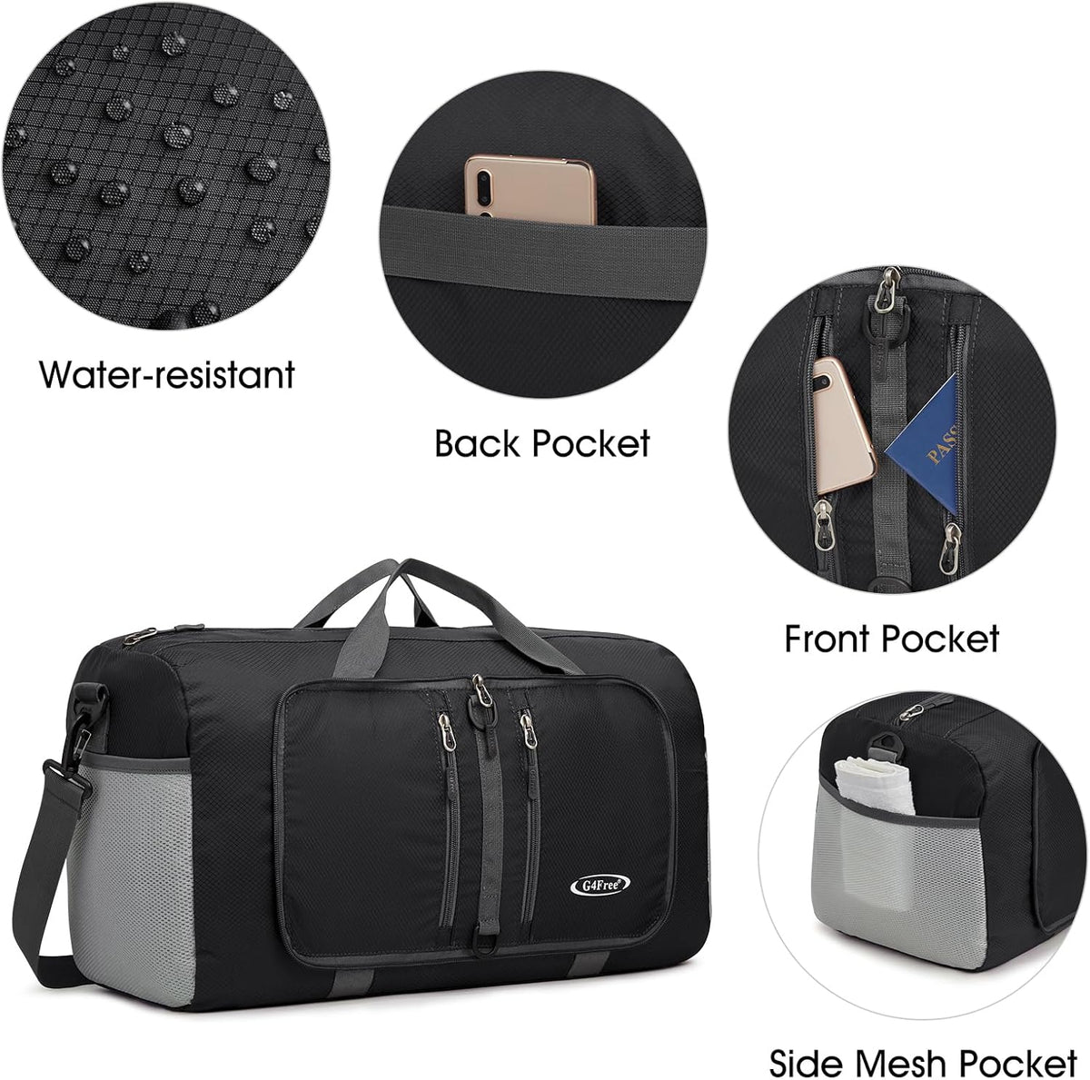 G4Free - G4Free 40L/65L Foldable Duffel Bag, Water-Repellent Travel Backpack -TN23B231L-TN23B231A-D01V085B-D01V085G-D01V085E