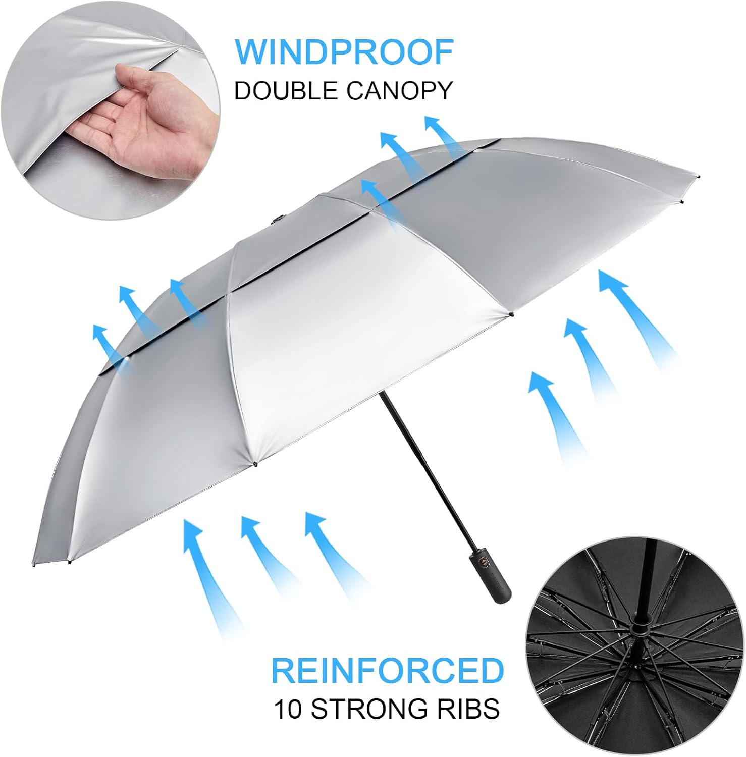 G4Free - G4Free 42/46/54/62 Inch 10 Ribs Windproof for Rain Double Canopy Auto Umbrella -NT24A453F-TN23A229F-TN23A230F-TN22A110F-NT24A453G