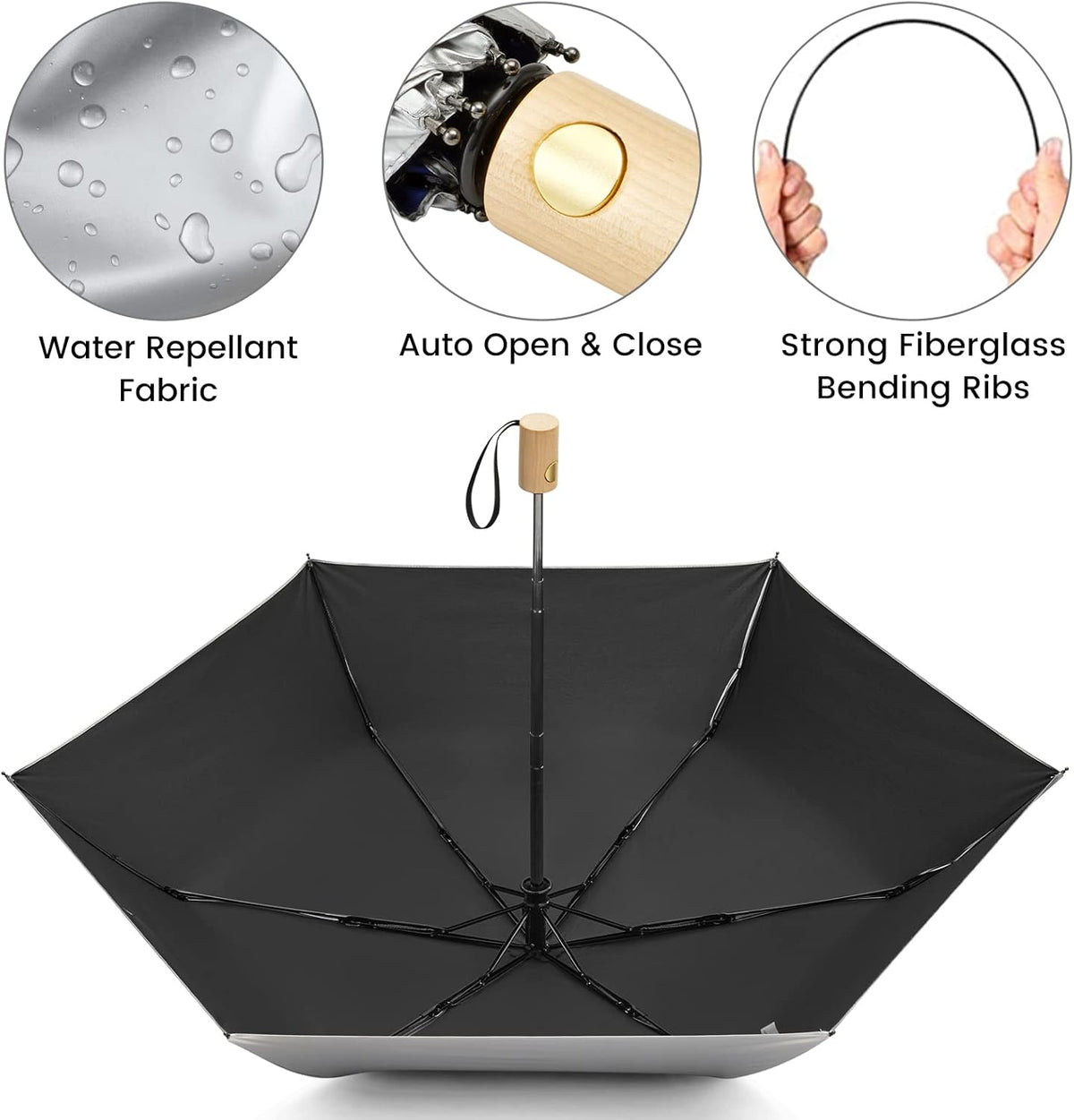 G4Free - G4Free 42Inch UPF 50+ UV Protection Wooden Handle Travel Umbrella -NT22A148I-NT22A148J-NT22A148B-NT22A148C-NT22A148F