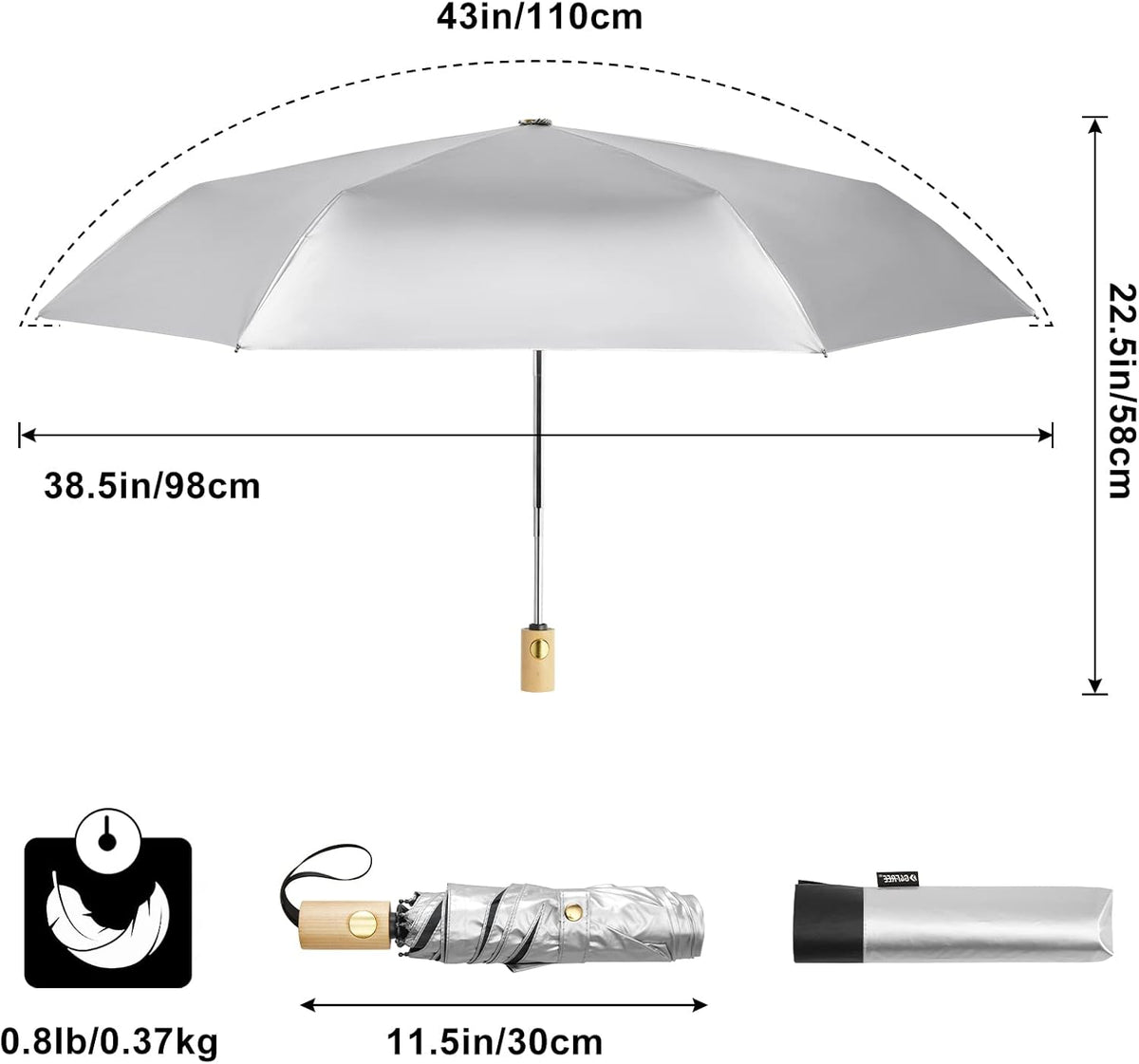 G4Free - G4Free 42Inch UPF 50+ UV Protection Wooden Handle Travel Umbrella -NT22A148I-NT22A148J-NT22A148B-NT22A148C-NT22A148F