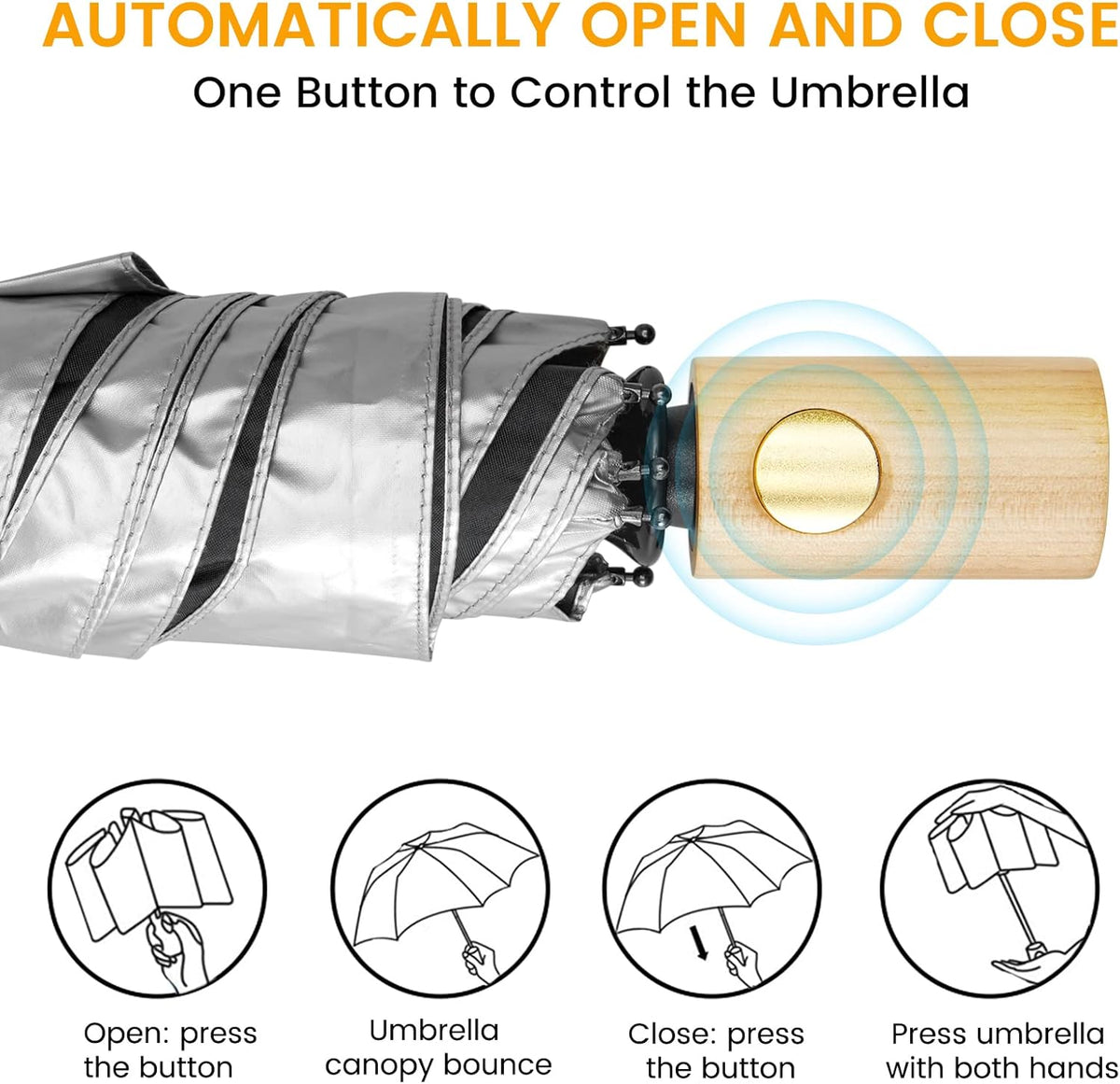 G4Free - G4Free 42Inch UPF 50+ UV Protection Wooden Handle Travel Umbrella -NT22A148I-NT22A148J-NT22A148B-NT22A148C-NT22A148F