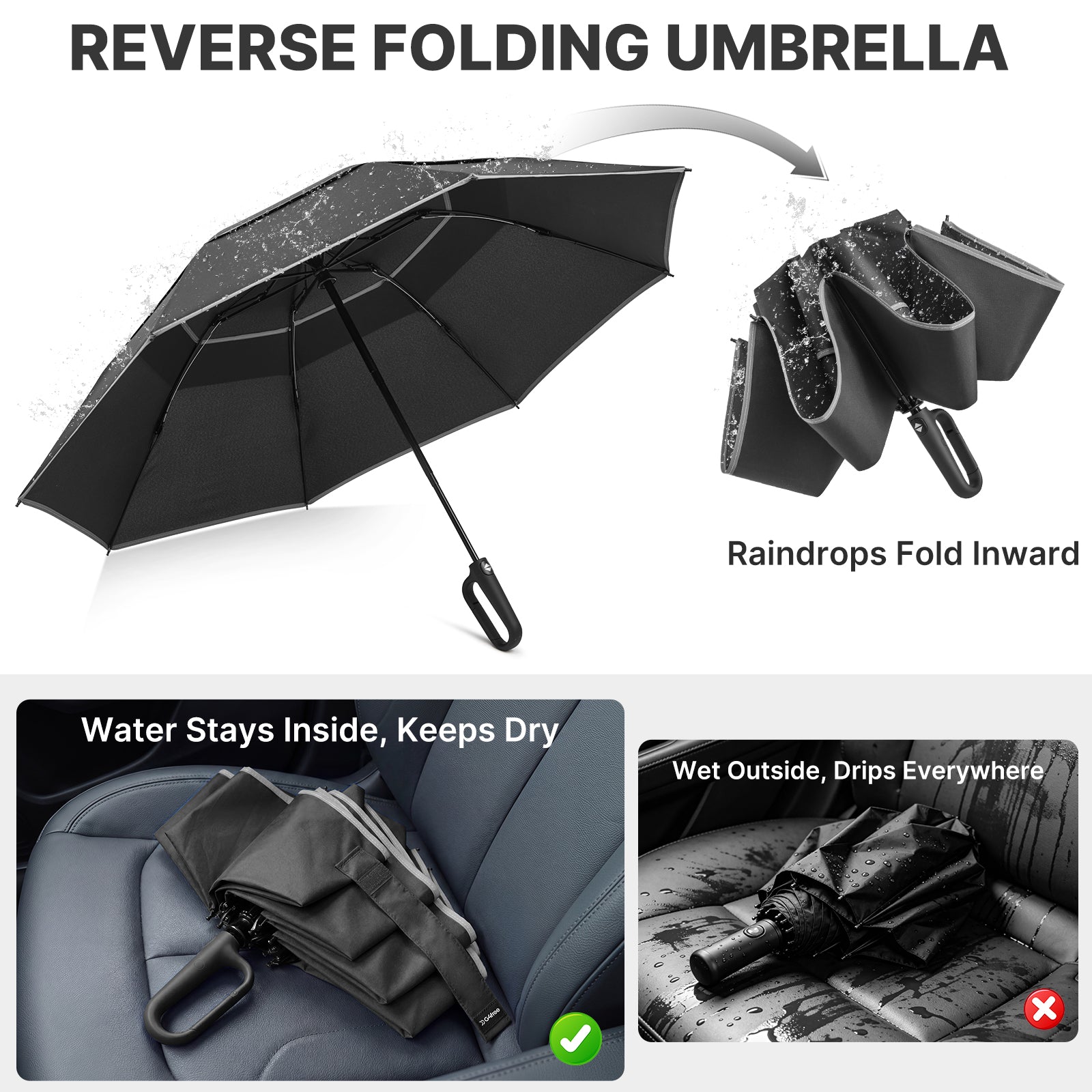 G4Free - G4Free 46" Inverted Umbrella – Carabiner Handle -NT25A620A-NT25A620B-NT25A620C-NT25A620D