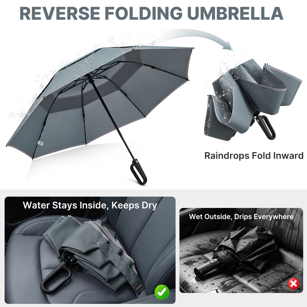 G4Free - G4Free 46" Inverted Umbrella – Carabiner Handle -NT25A620A-NT25A620B-NT25A620C-NT25A620D
