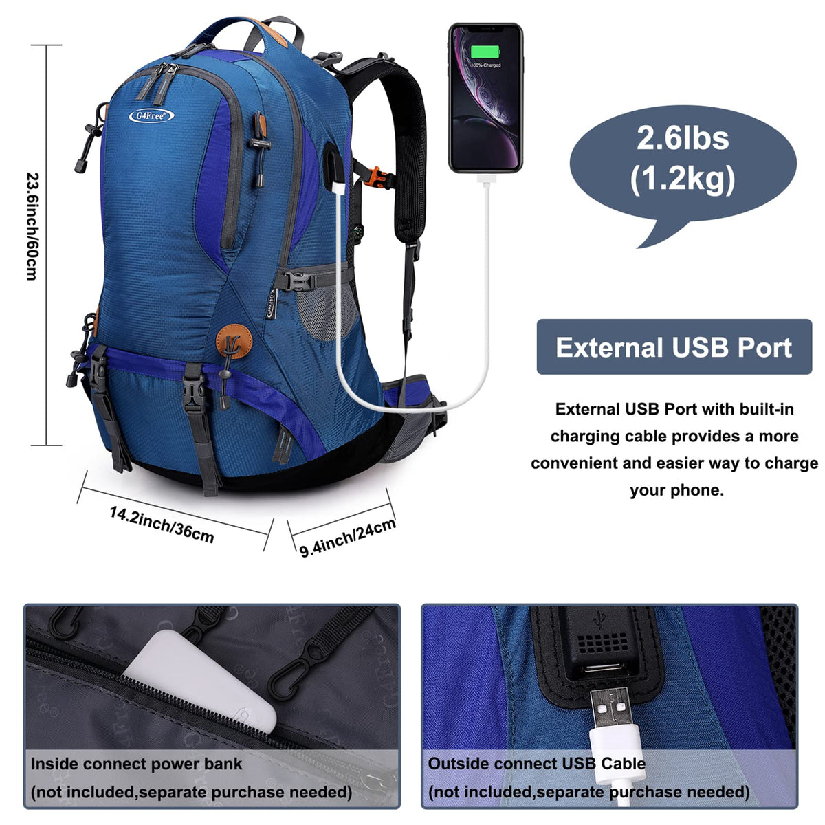 G4Free - G4Free 50L Hiking Backpack with Rain Cover for Men Women -D01V031A-D01V031D-D01V031F-D01V031B-D01V031G