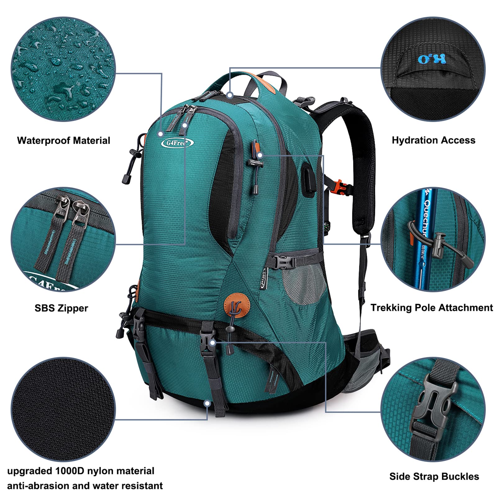 G4Free - G4Free 50L Hiking Backpack with Rain Cover for Men Women -D01V031A-D01V031D-D01V031F-D01V031B-D01V031G