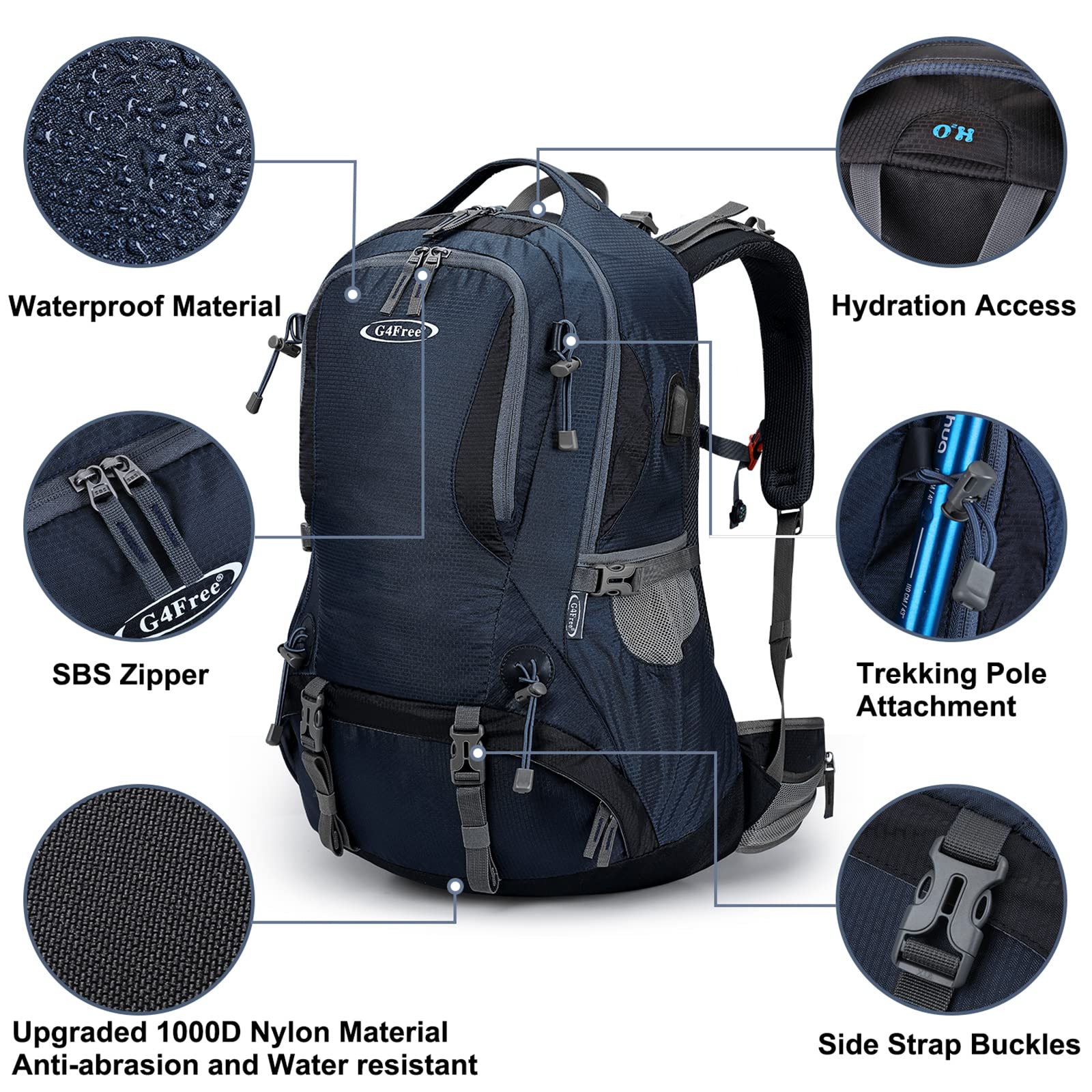 G4Free - G4Free 50L Hiking Backpack with Rain Cover for Men Women -D01V031A-D01V031D-D01V031F-D01V031B-D01V031G