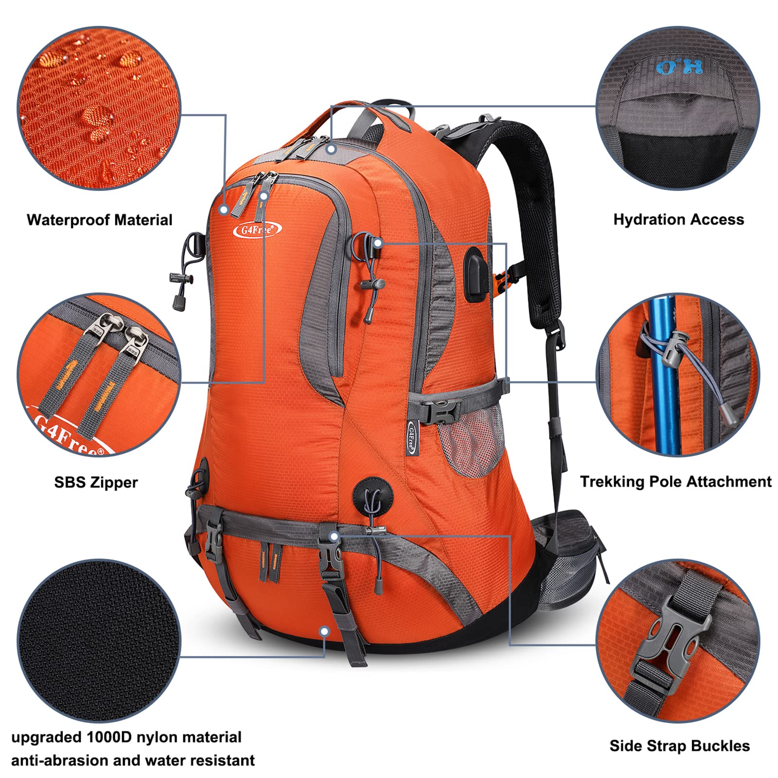 G4Free - G4Free 50L Hiking Backpack with Rain Cover for Men Women -D01V031A-D01V031D-D01V031F-D01V031B-D01V031G