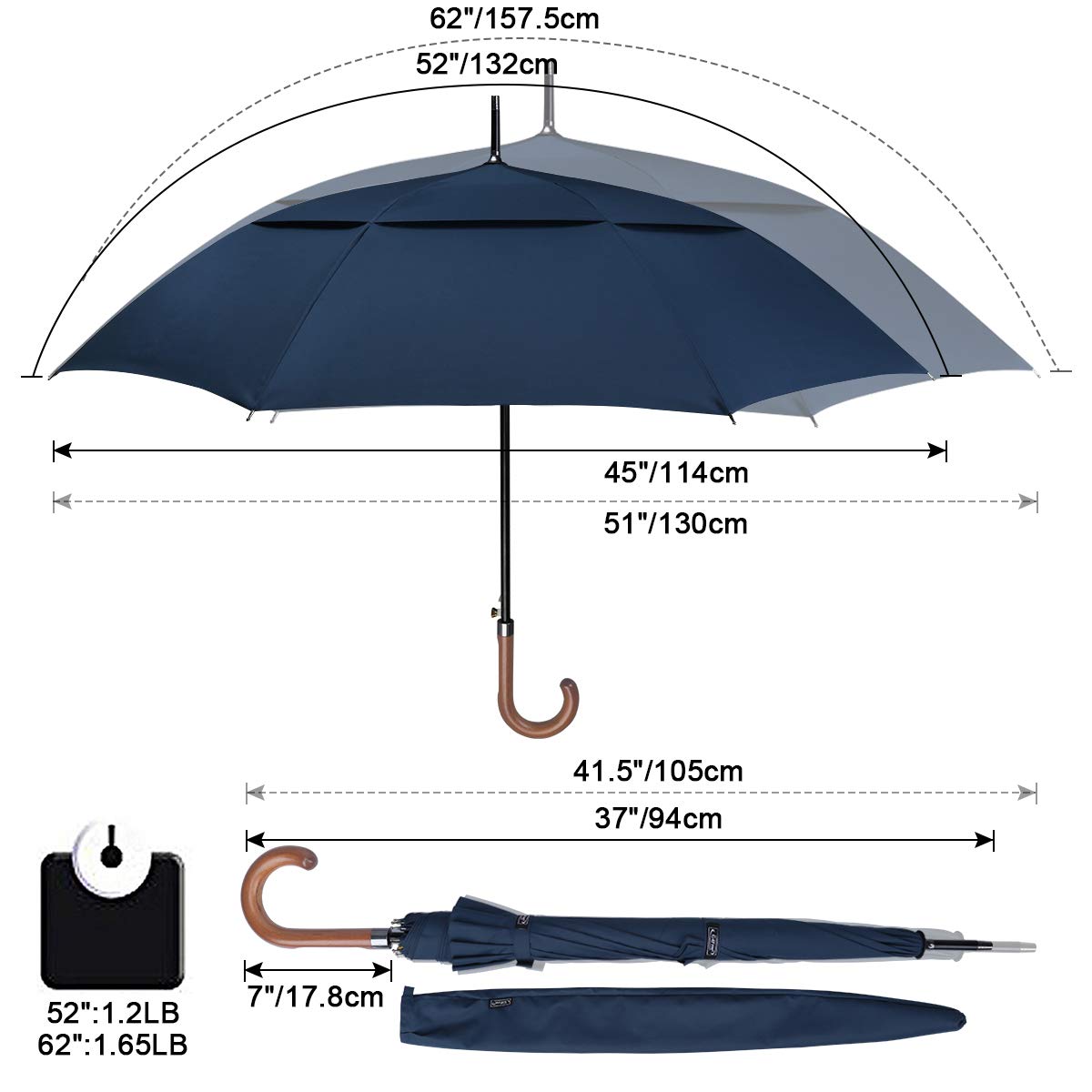 G4Free - G4Free 52/62inch Wooden J Handle Auto Open  Golf Umbrella -D02V552A-D02V657A-D02V552B-D02V657B-D02V552J