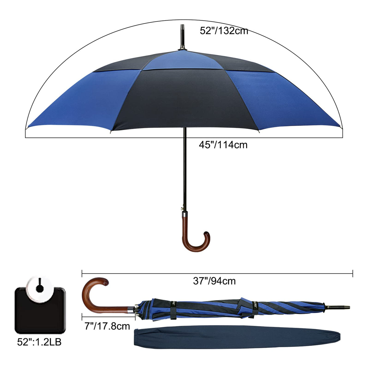 G4Free - G4Free 52/62inch Wooden J Handle Auto Open  Golf Umbrella -D02V552A-D02V657A-D02V552B-D02V657B-D02V552J