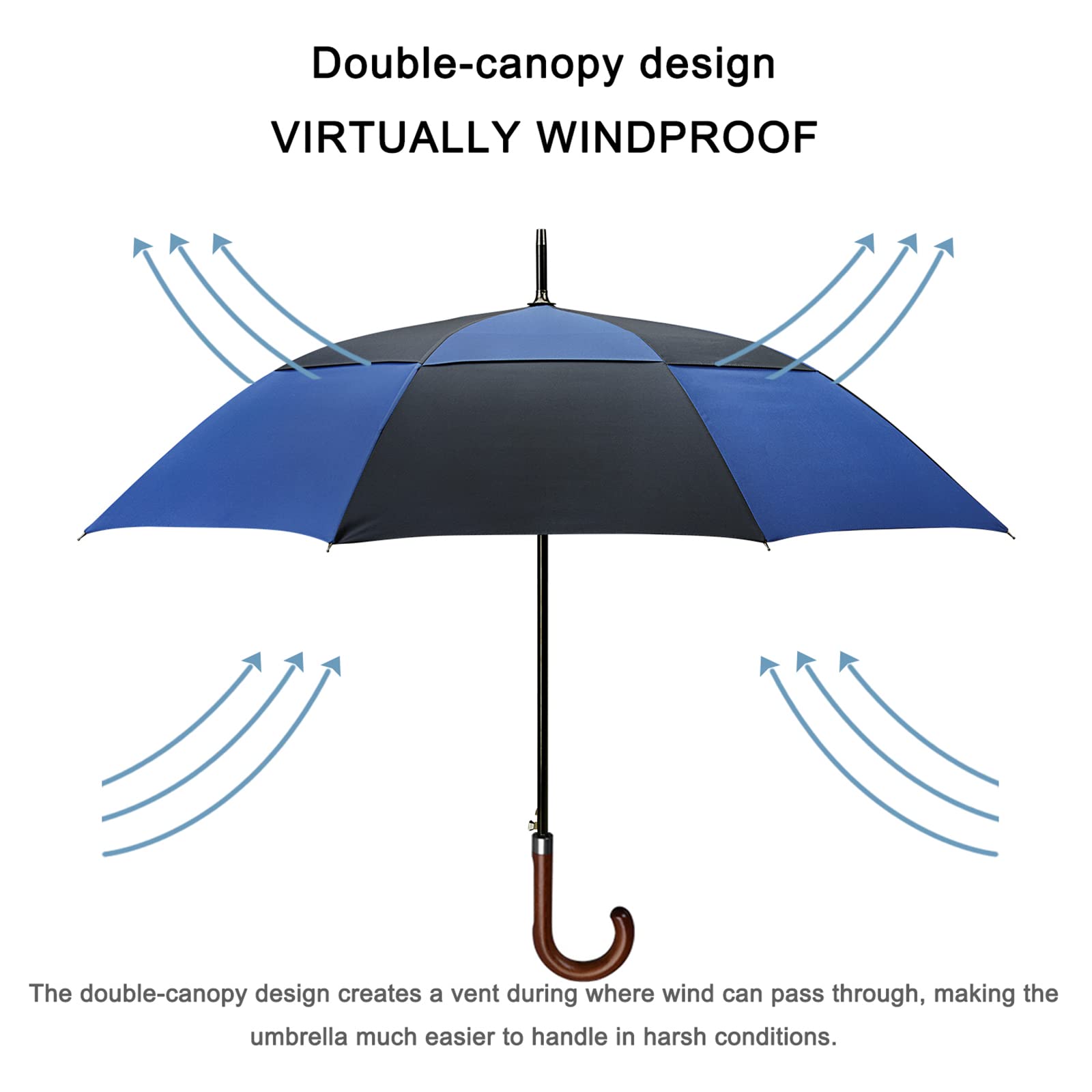 G4Free - G4Free 52/62inch Wooden J Handle Auto Open  Golf Umbrella -D02V552A-D02V657A-D02V552B-D02V657B-D02V552J