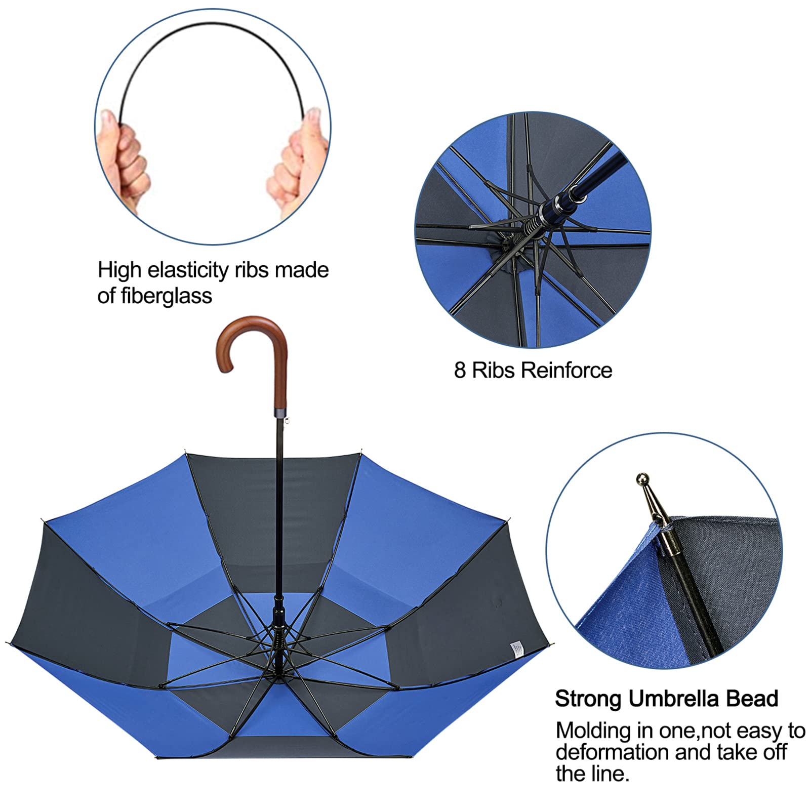G4Free - G4Free 52/62inch Wooden J Handle Auto Open  Golf Umbrella -D02V552A-D02V657A-D02V552B-D02V657B-D02V552J