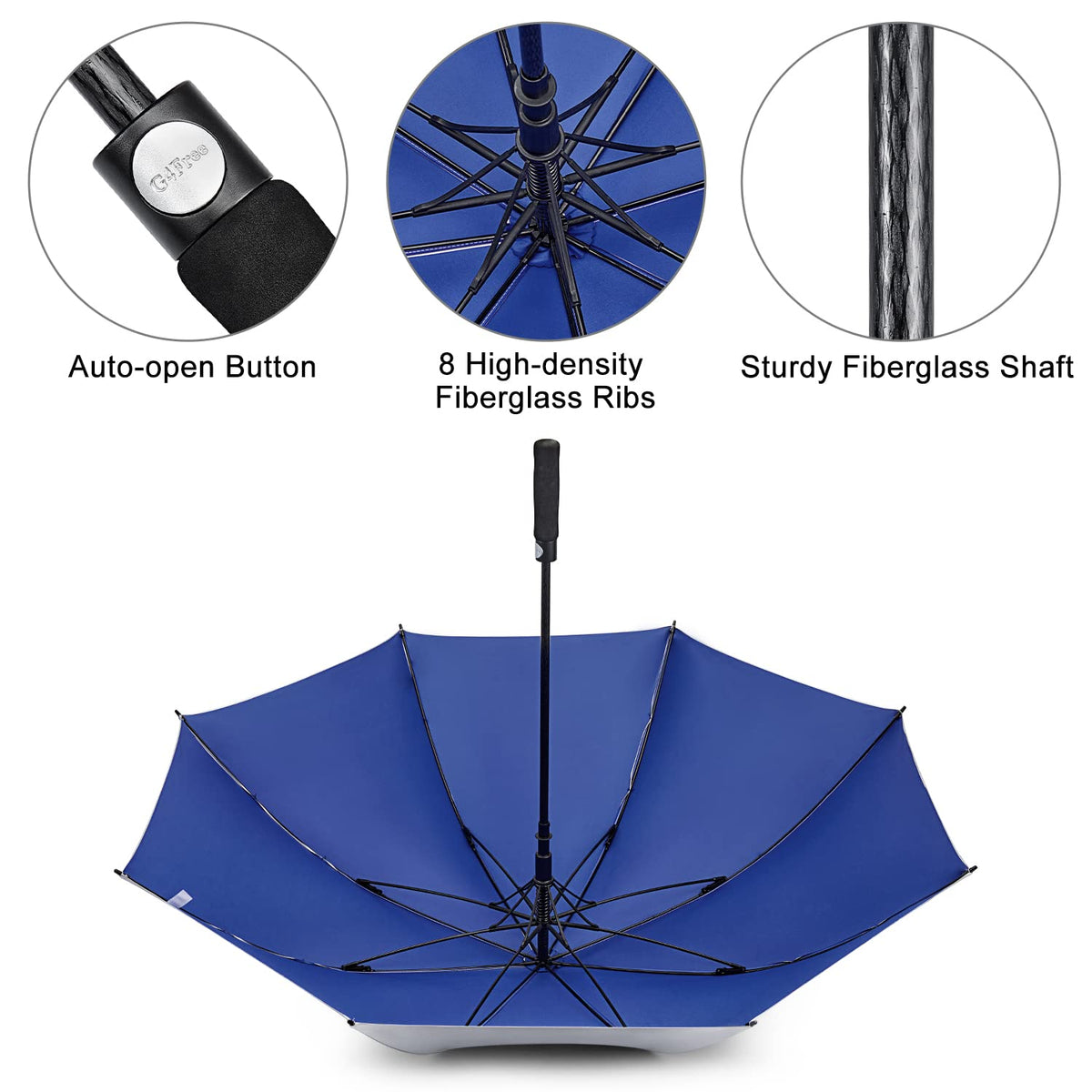 G4Free - G4Free 54/62 Inch Windproof UV Protection Golf Umbrella -TN23A187B-TN23A187A-TN23A187D-TN23A187C