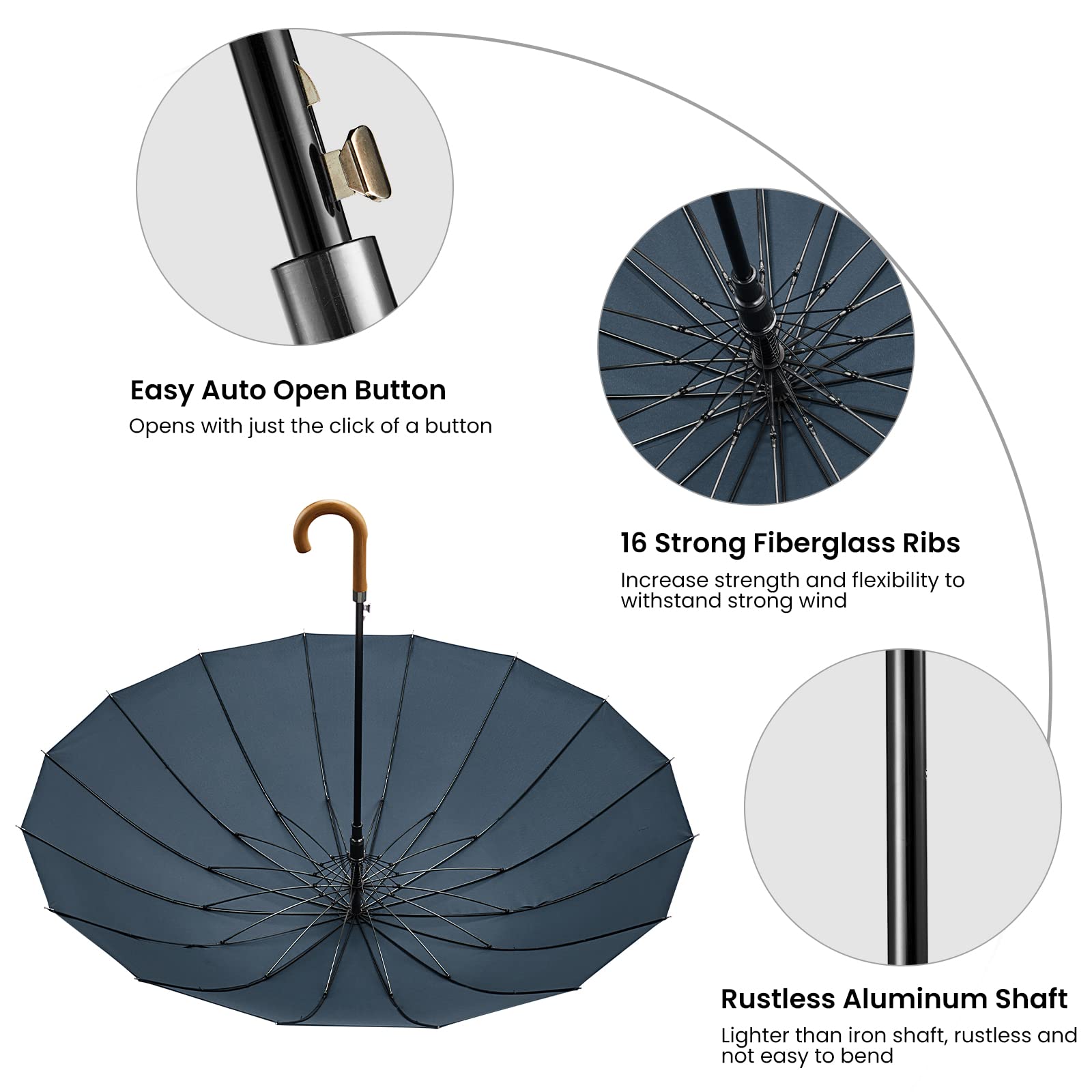 G4Free - G4Free 54 Inch 16 Ribs Large Windproof Umbrella for 2 Persons -NT22A136A-NT22A136B-NT22A136C