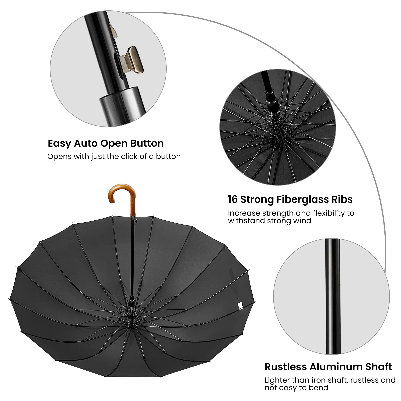 G4Free - G4Free 54 Inch 16 Ribs Large Windproof Umbrella for 2 Persons -NT22A136A-NT22A136B-NT22A136C