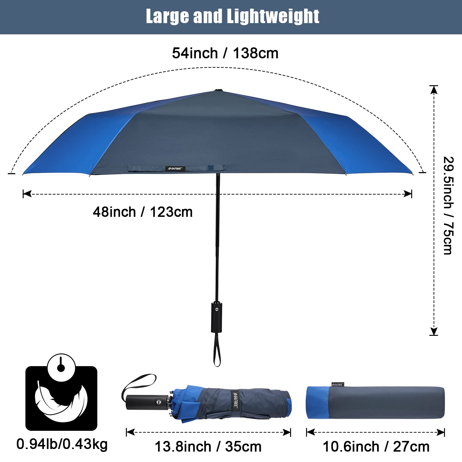 G4Free - G4Free 54 Inch Large Golf Umbrella -TN22A131B-TN22A131C-TN22A131A-TN22A131D