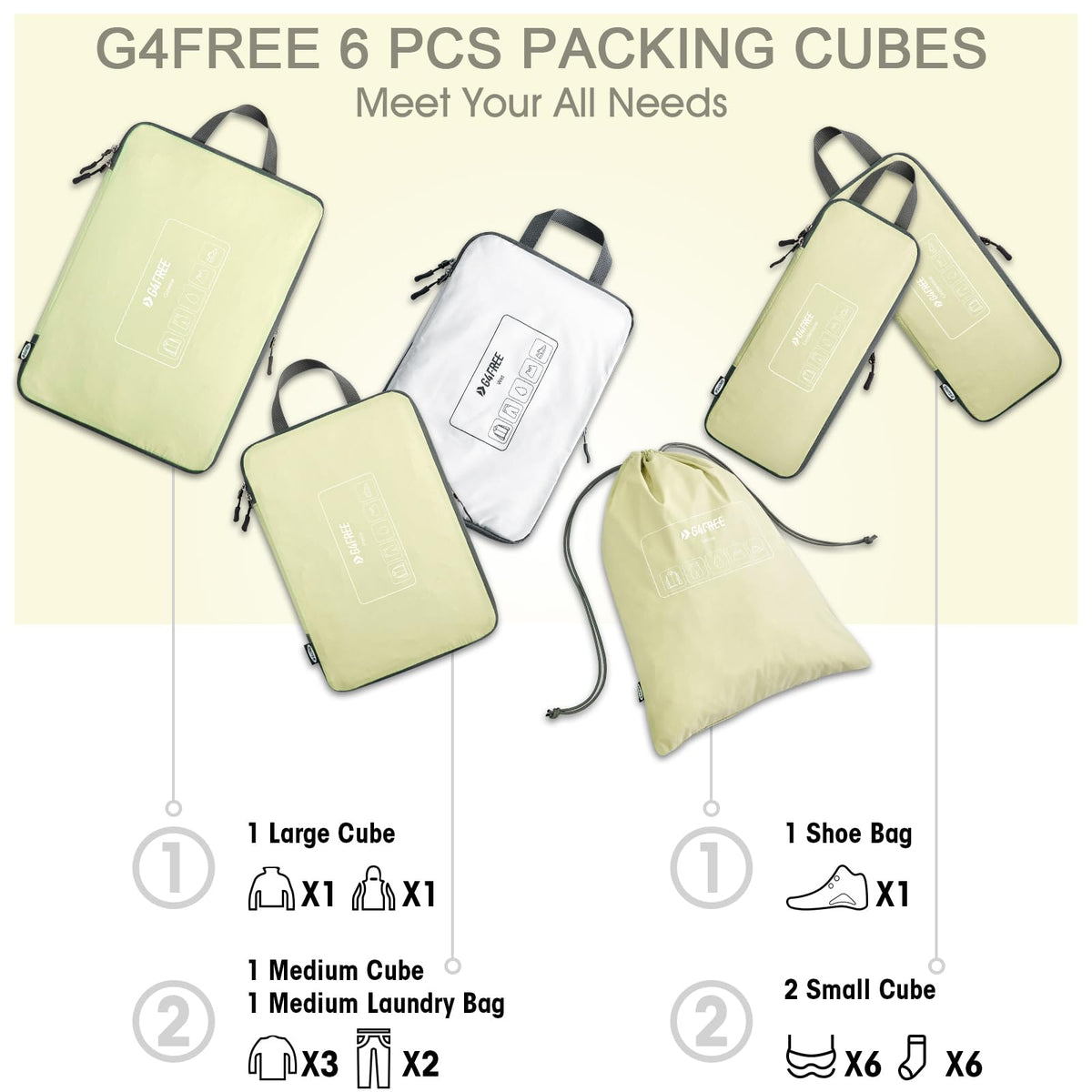 G4Free - G4Free 6 Set Compression Packing Cube -TN23B210A-TN23B210D-TN23B210C-TN23B210B