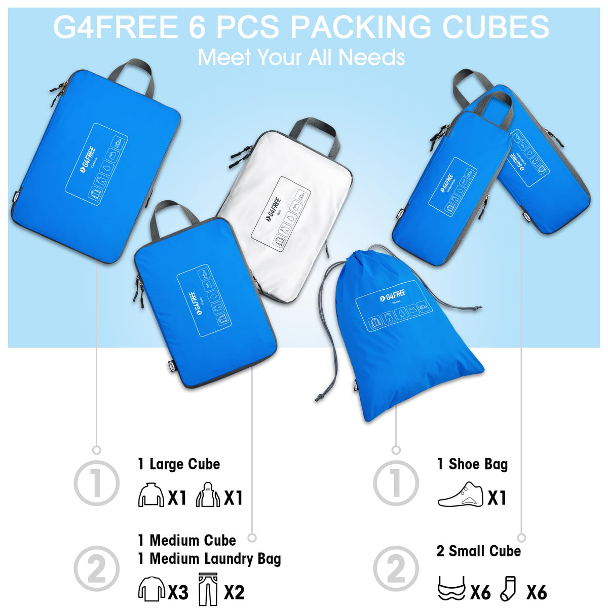 G4Free - G4Free 6 Set Compression Packing Cube -TN23B210A-TN23B210D-TN23B210C-TN23B210B