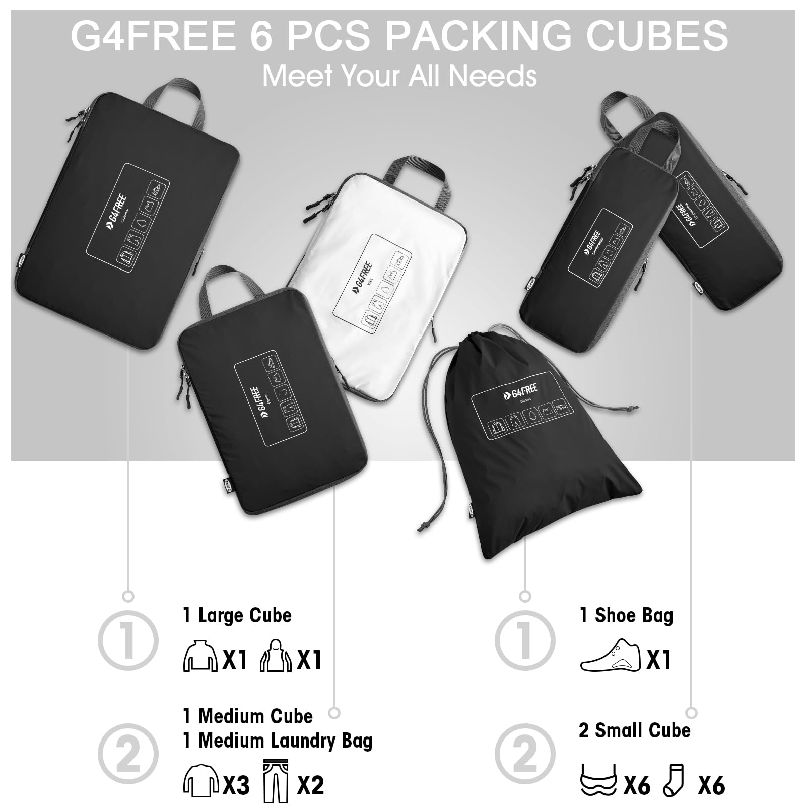 G4Free - G4Free 6 Set Compression Packing Cube -TN23B210A-TN23B210D-TN23B210C-TN23B210B