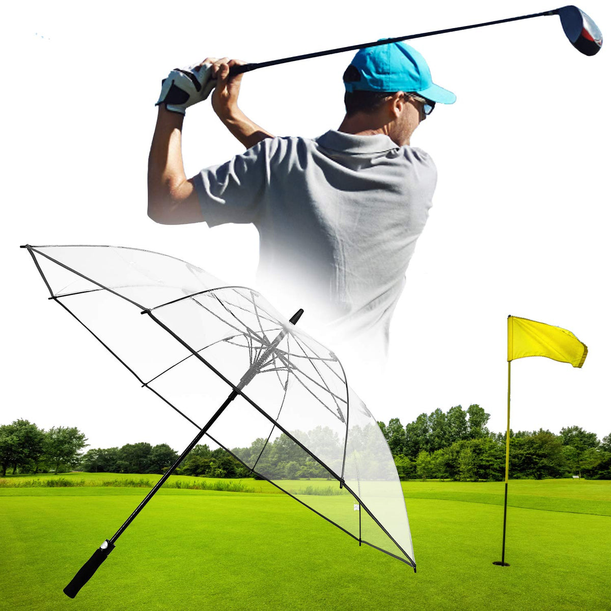 G4Free - G4Free 62 Inch Clear Golf Umbrella Transparent Auto Open Large Stick Umbrella -D02V733A-D02V723A
