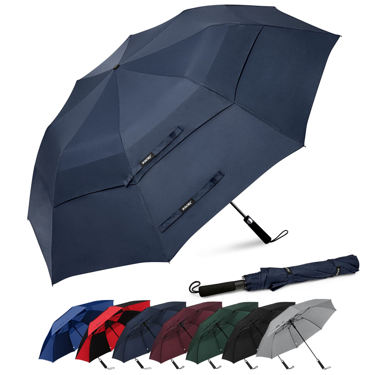 G4Free - G4Free 62 Inch Portable Automatic Open Oversize Vented Double Canopy Umbrellas -D02V684A-D02V684M-D02V684B-D02V684E-D02V684D