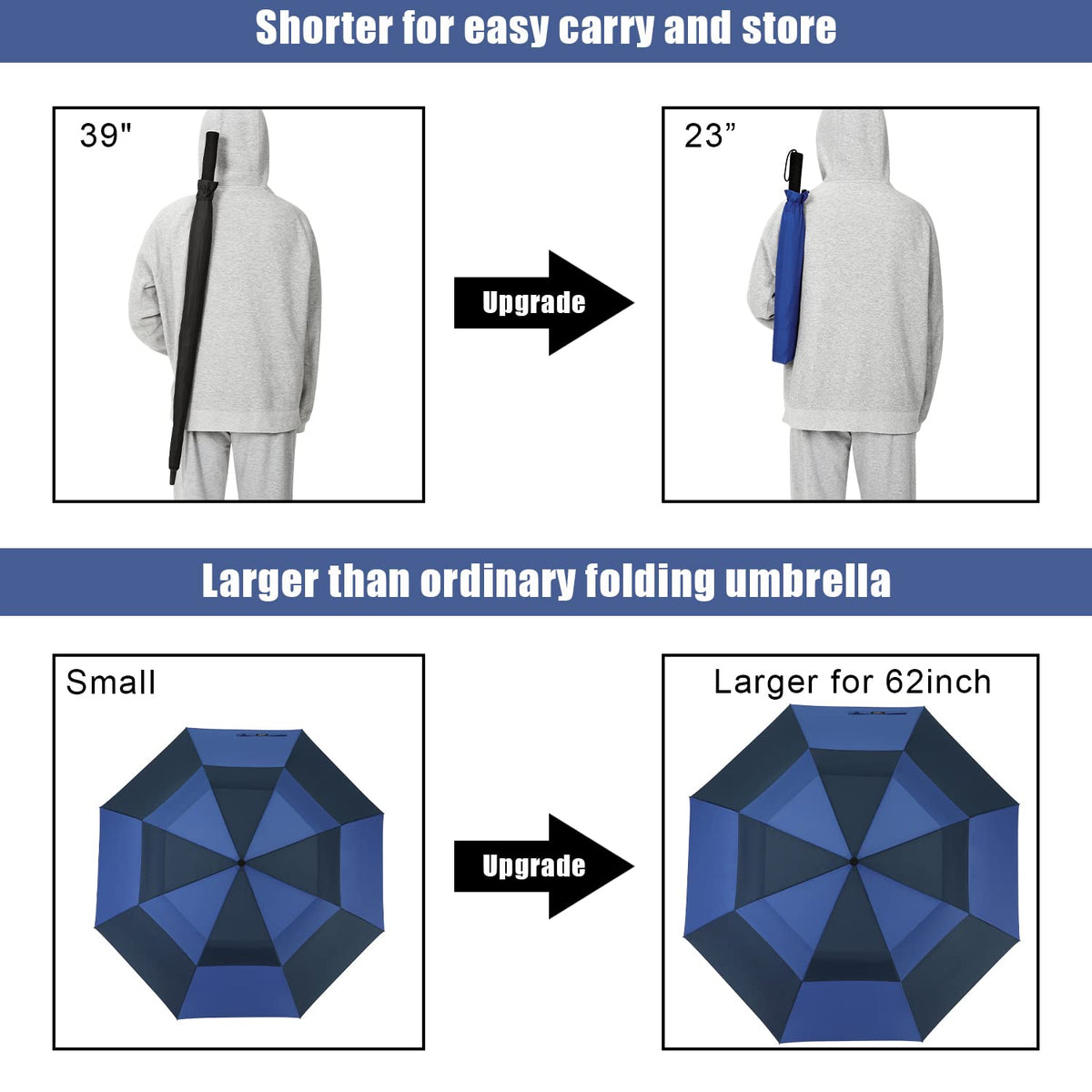 G4Free - G4Free 62 Inch Portable Automatic Open Oversize Vented Double Canopy Umbrellas -D02V684A-D02V684M-D02V684B-D02V684E-D02V684D