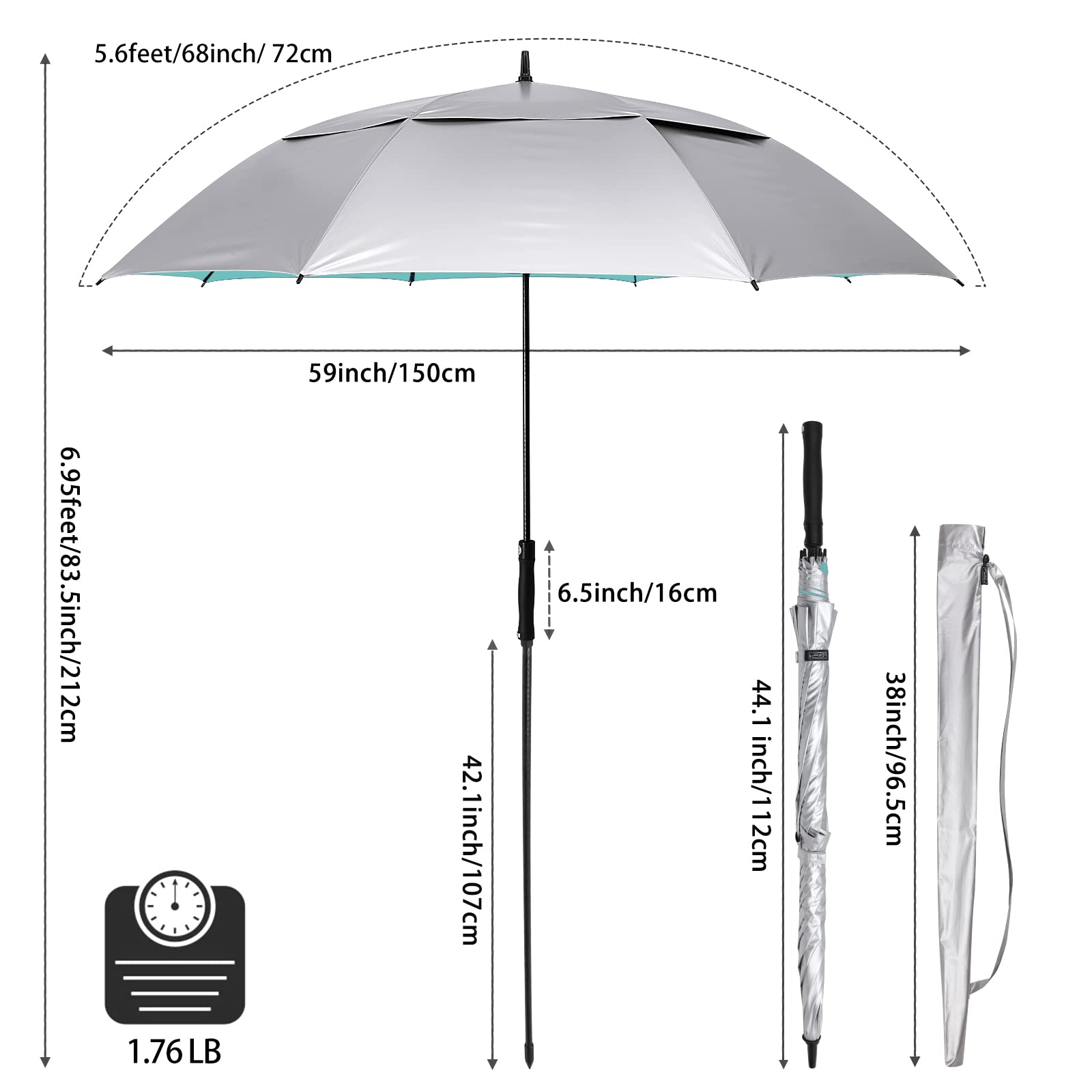 G4Free - G4Free 68 Arc Vented UV Auto Extra Large Windproof Golf/Beach  Umbrellas -D02V731A-D02V731D-D02V731C-D02V731B