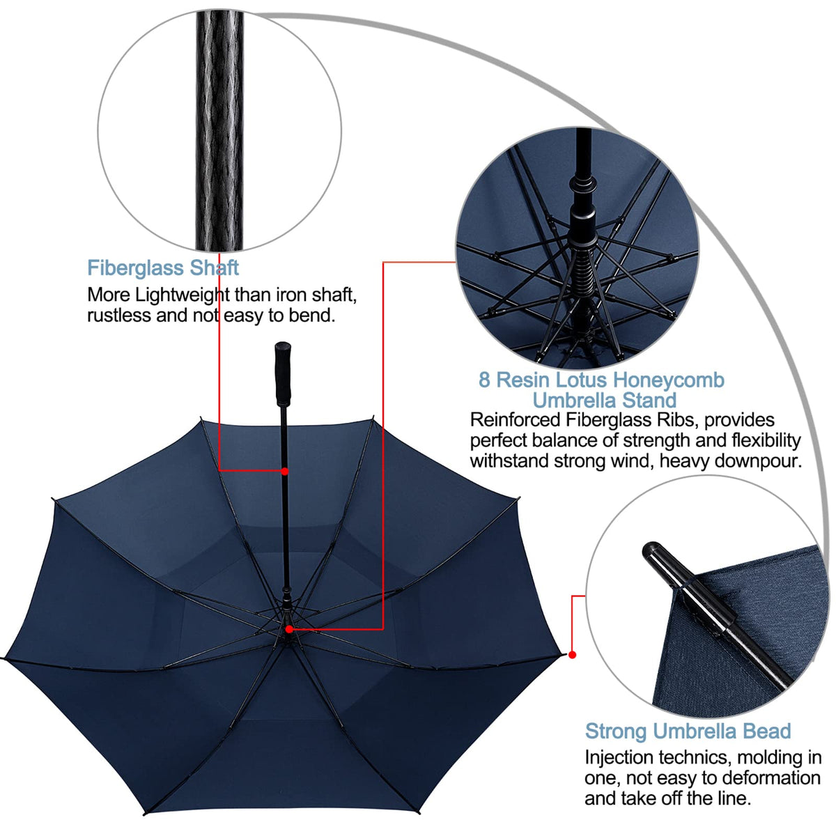G4Free - G4Free 72 Inch Huge Double Canopy Vented Windproof Stick Umbrellas -D02V716A-D02V716C-D02V716B