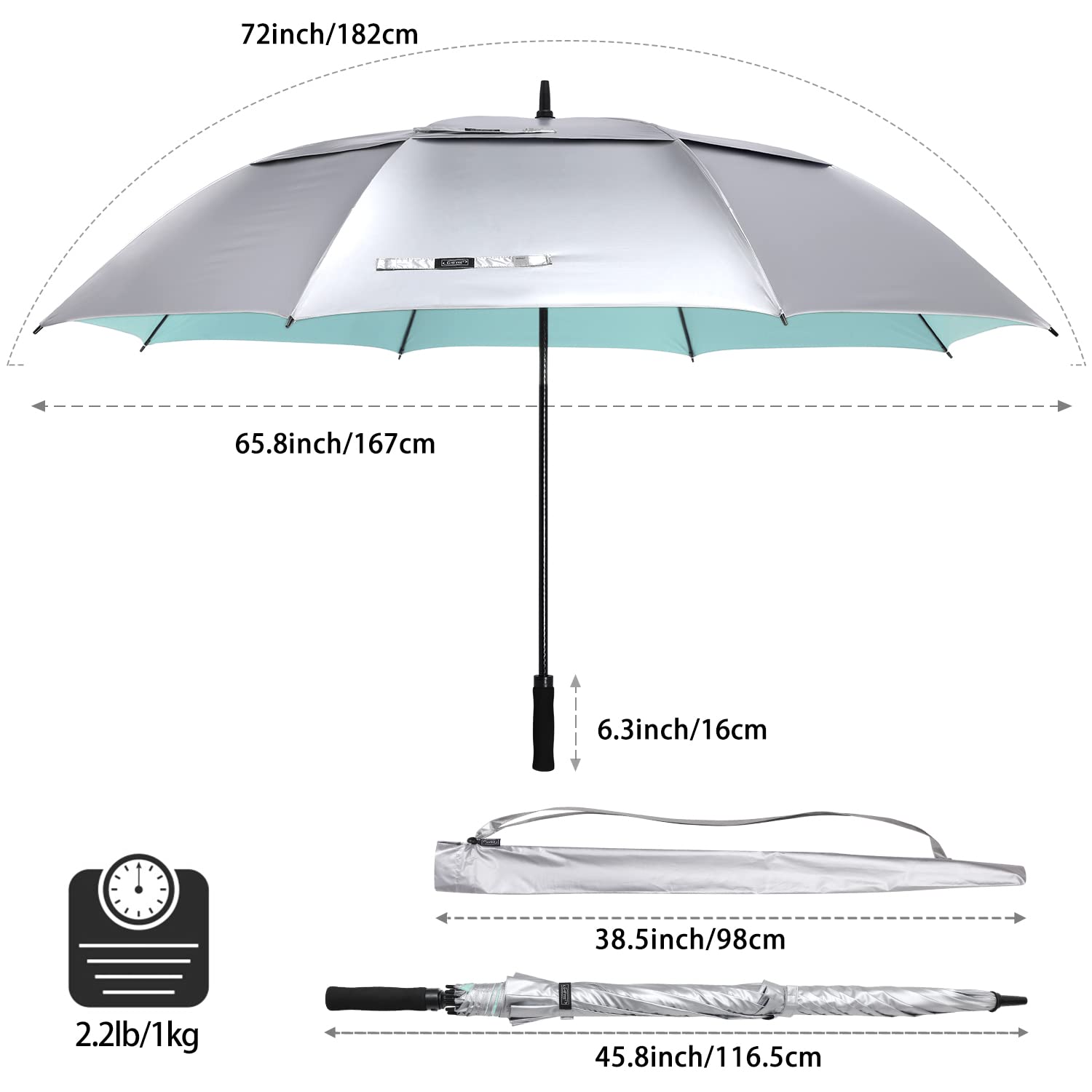 G4Free - G4Free 72 Inch Oversized Vented Double Canopy Umbrella for Family -D02V757A-D02V757B-D02V757E-D02V757C