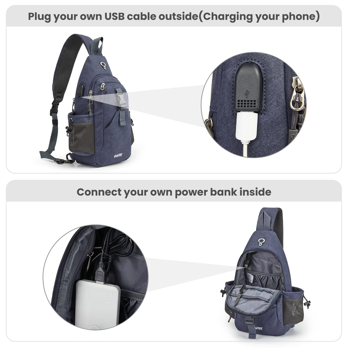 G4Free - G4Free Anti-Theft Canvas Sling Bag with USB Port -TN22B159C-TN22B159A-TN22B159D-TN22B159B-TN22B159F