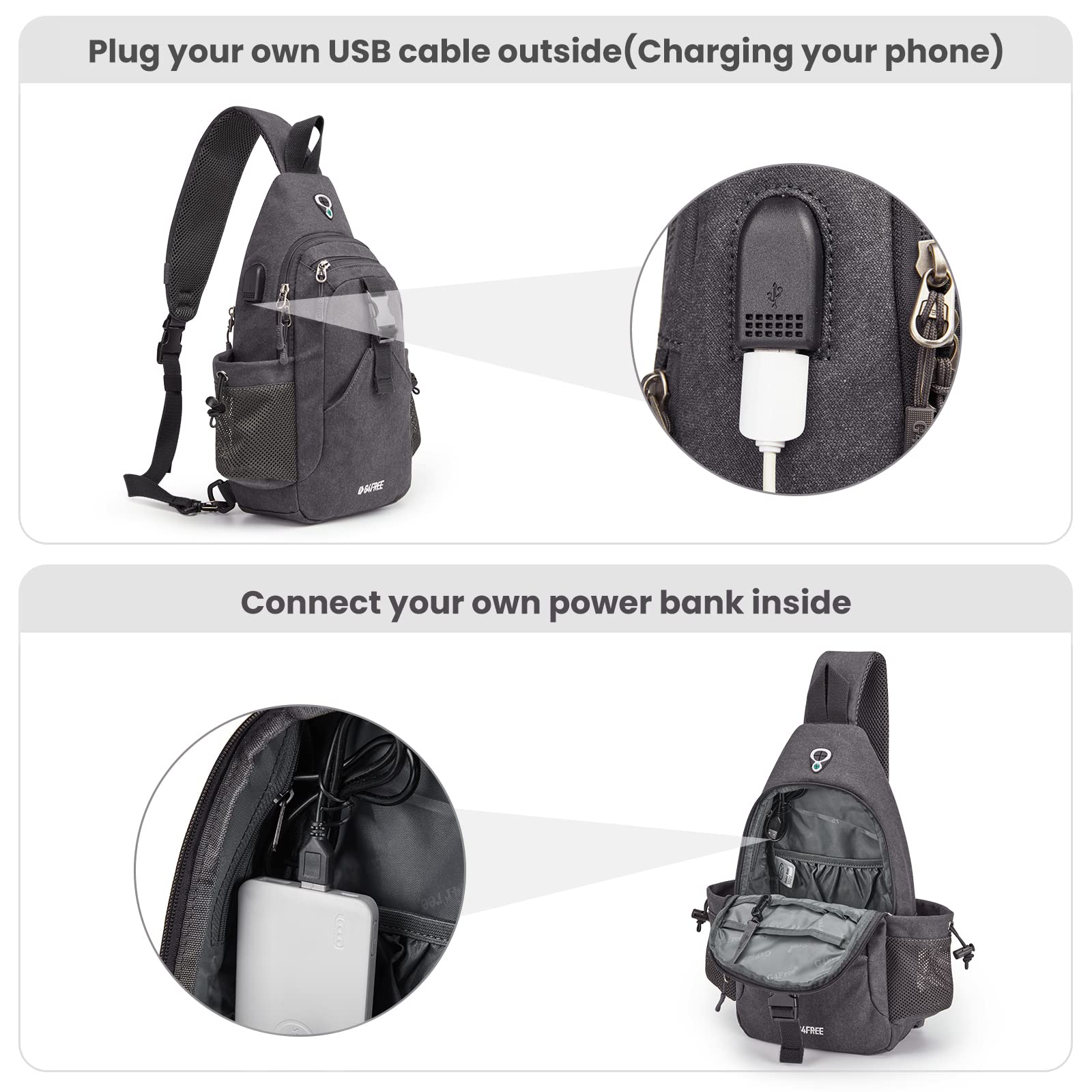 G4Free - G4Free Anti-Theft Canvas Sling Bag with USB Port -TN22B159C-TN22B159A-TN22B159D-TN22B159B-TN22B159F