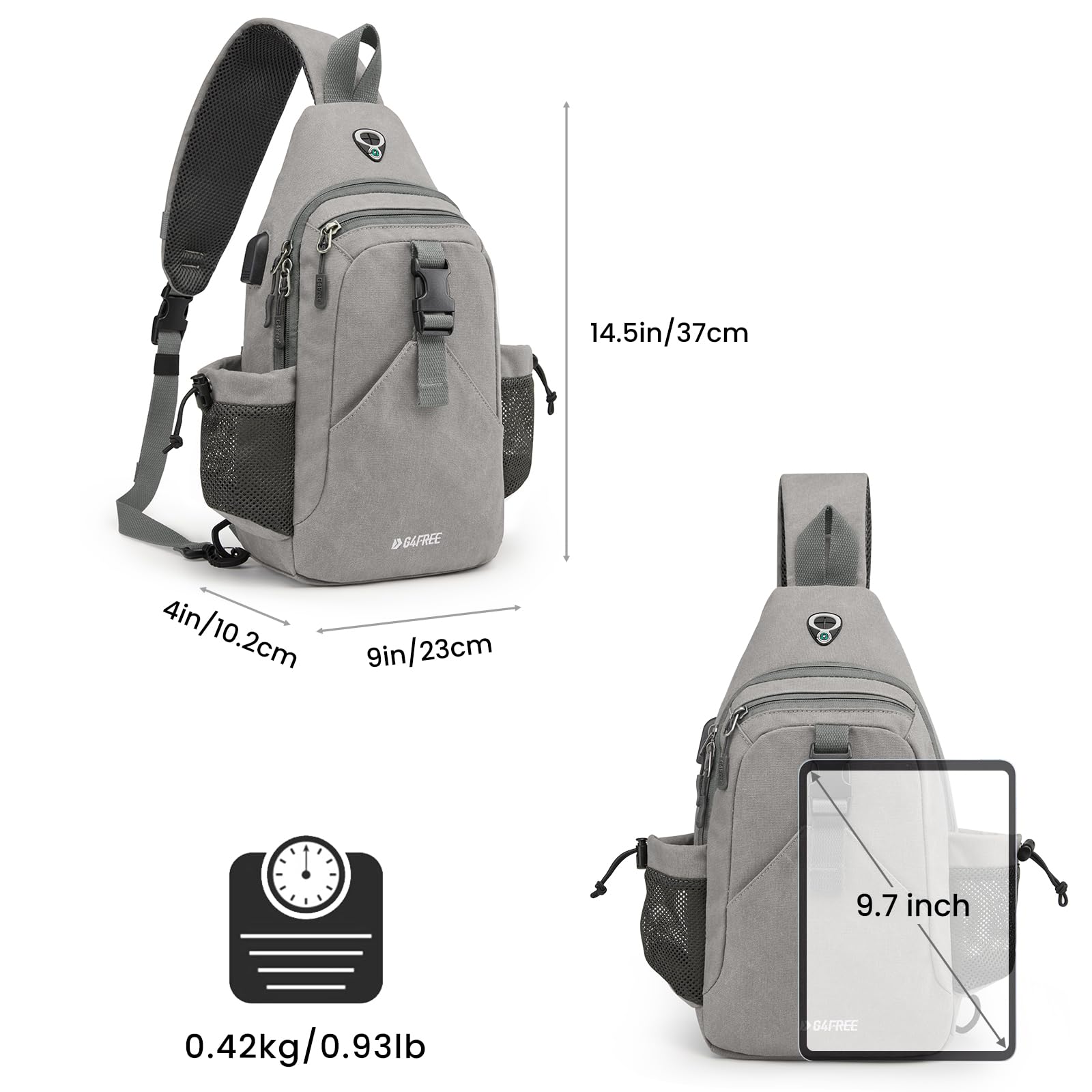 G4Free - G4Free Anti-Theft Canvas Sling Bag with USB Port -TN22B159C-TN22B159A-TN22B159D-TN22B159B-TN22B159F