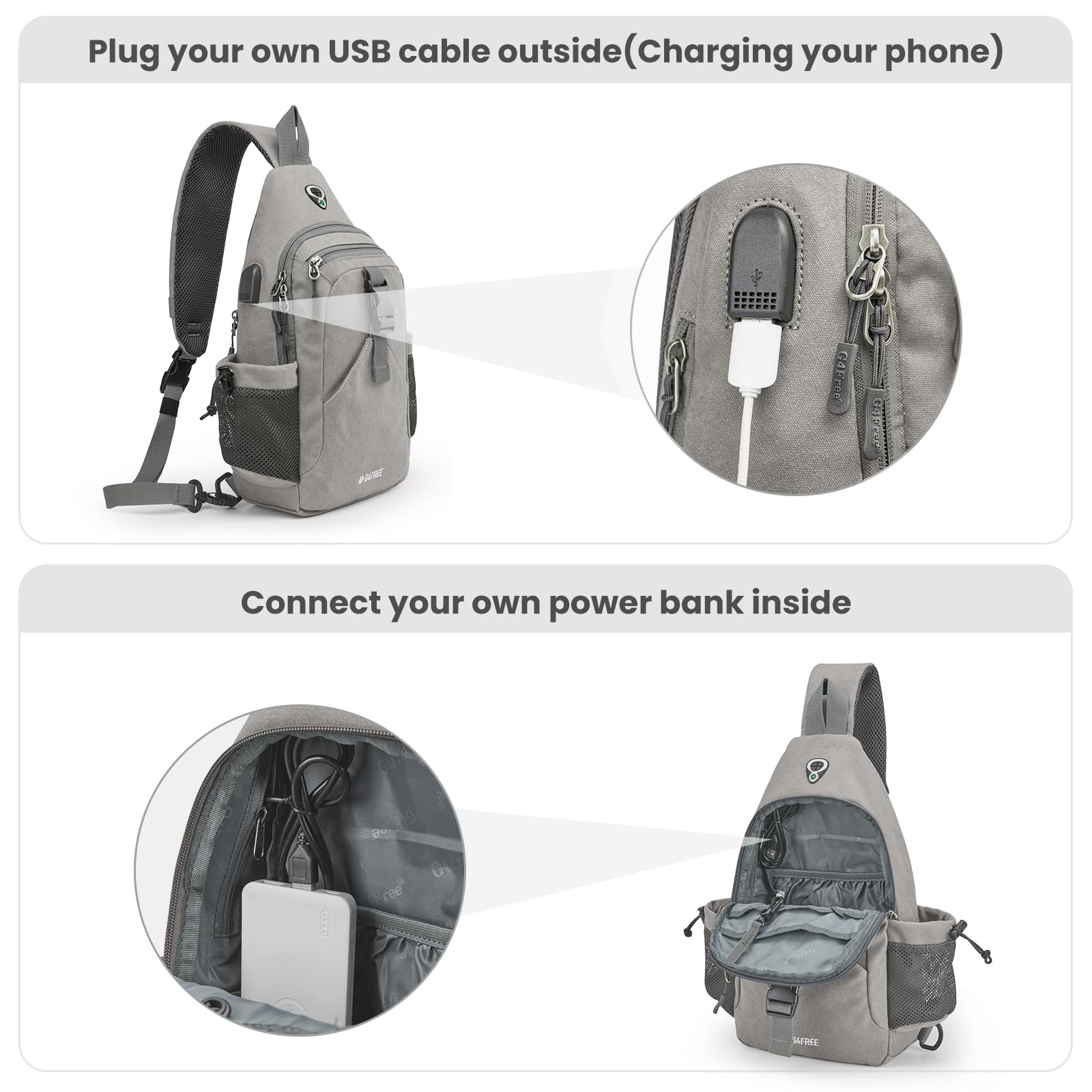 G4Free - G4Free Anti-Theft Canvas Sling Bag with USB Port -TN22B159C-TN22B159A-TN22B159D-TN22B159B-TN22B159F