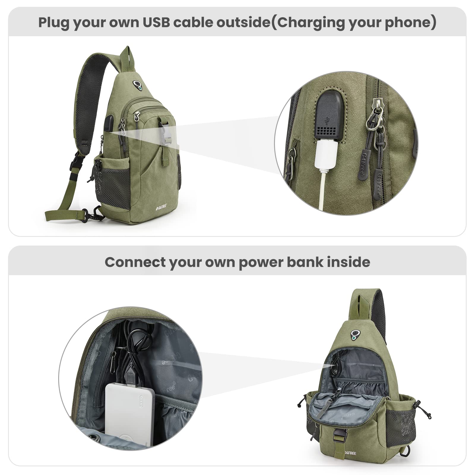 G4Free - G4Free Anti-Theft Canvas Sling Bag with USB Port -TN22B159C-TN22B159A-TN22B159D-TN22B159B-TN22B159F