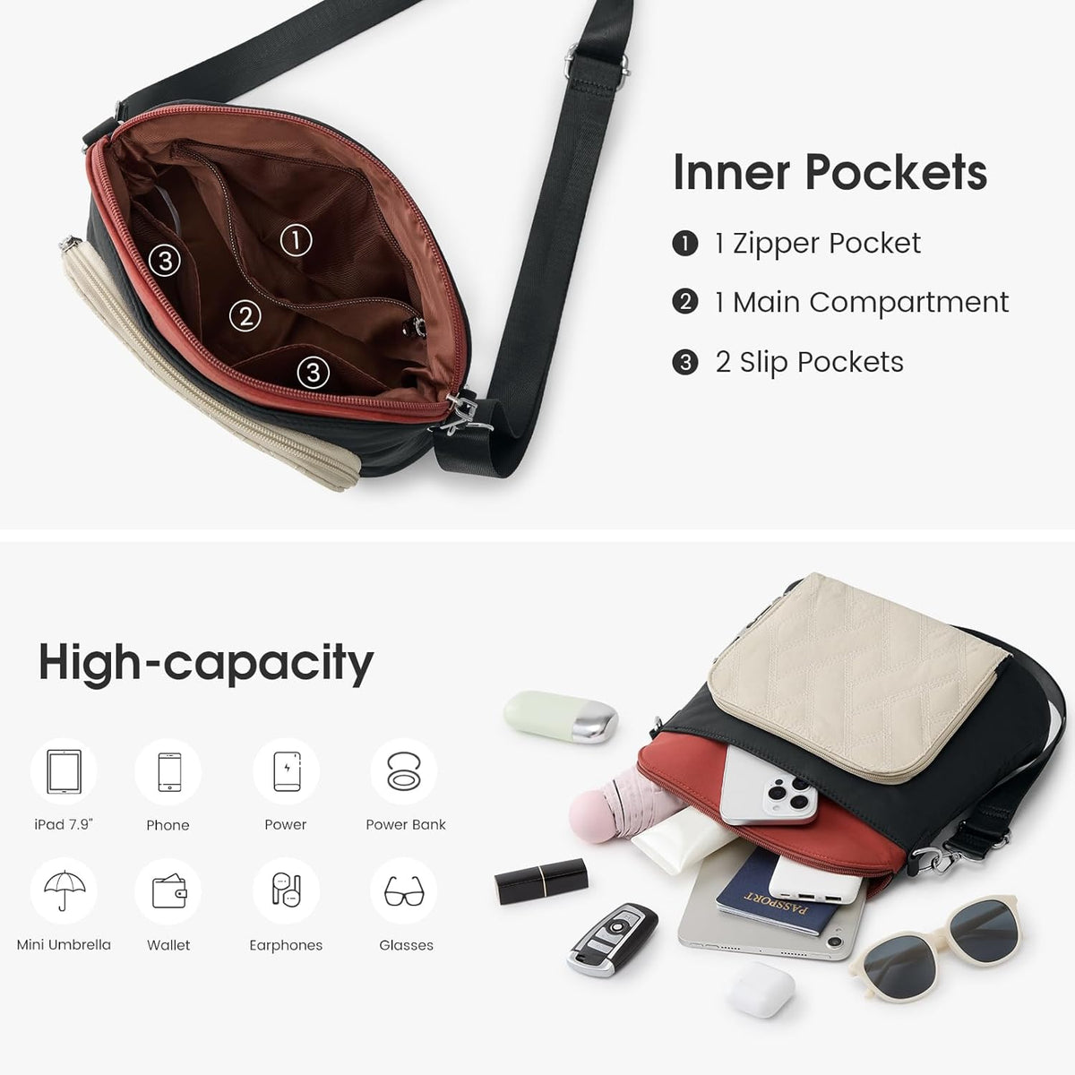 G4Free - G4Free Anti-Theft  Lightweight Nylon Shoulder Purse Medium Handbags -TN25B551A-TN25B551B-TN25B551C