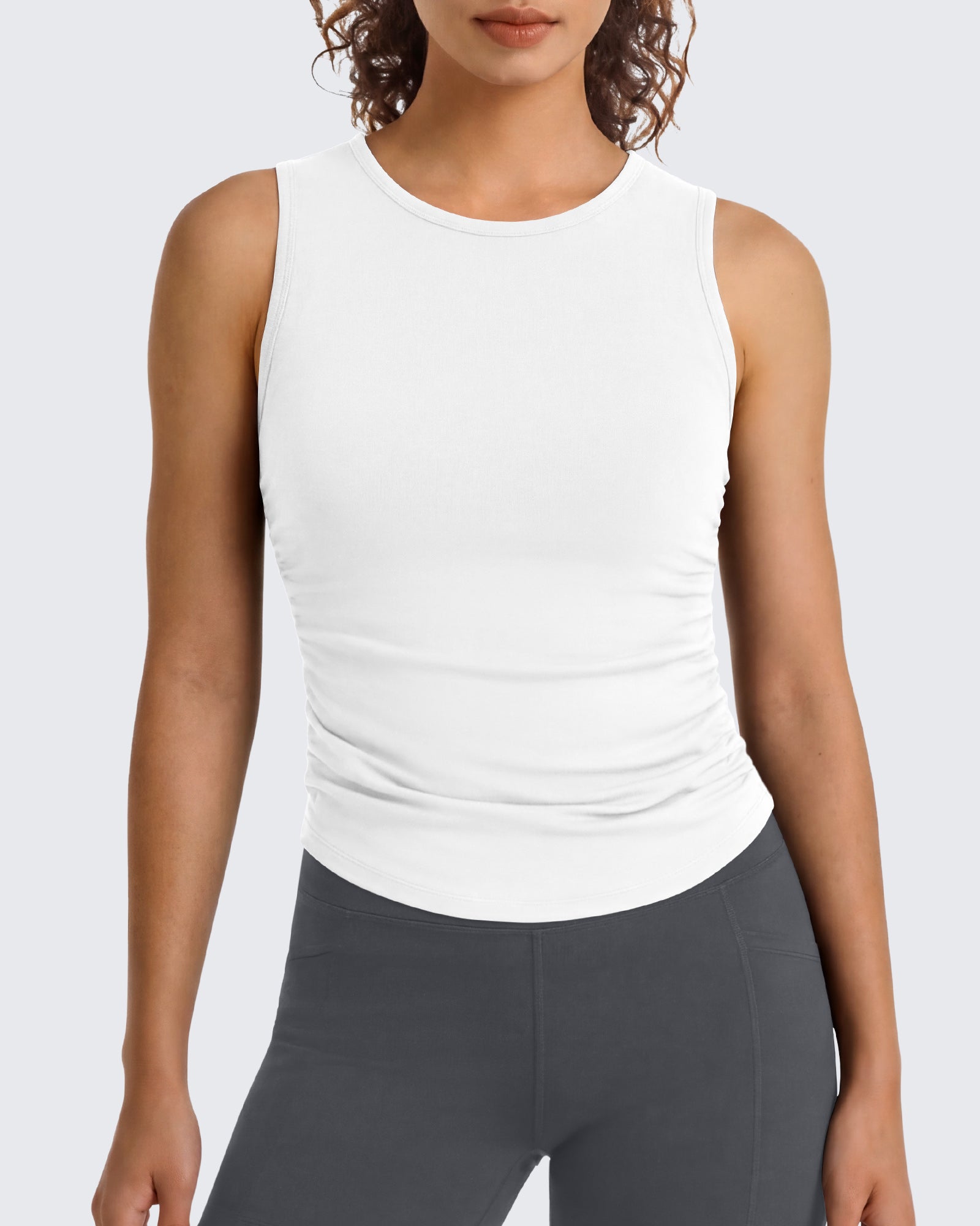 G4Free - G4Free BareFeel Ruched High Neck Yoga Tank Top -GF26L991A001F-XS