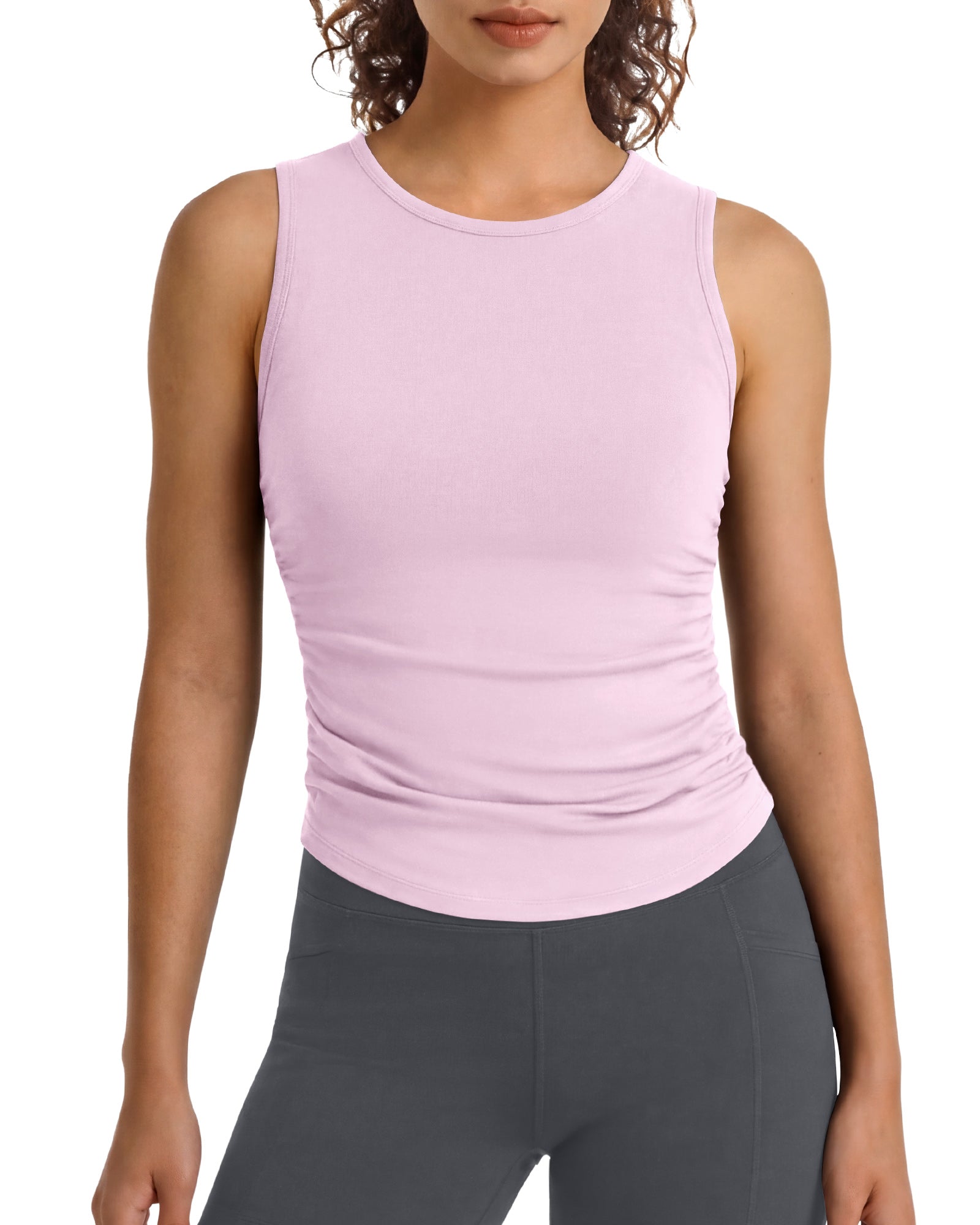 G4Free - G4Free BareFeel Ruched High Neck Yoga Tank Top -GF26L991A001F-XS