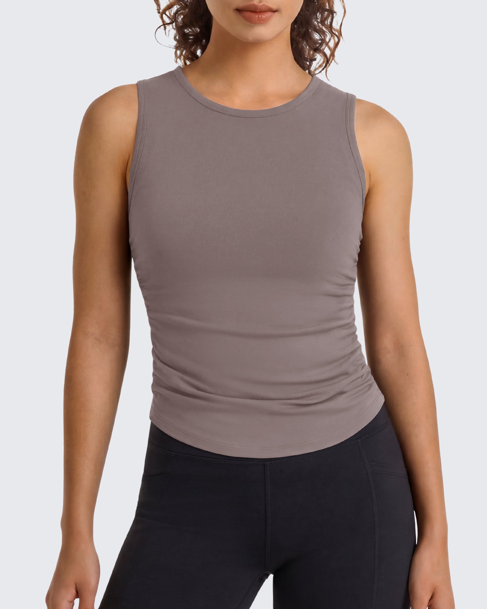 G4Free - G4Free BareFeel Ruched High Neck Yoga Tank Top -GF26L991A001F-XS