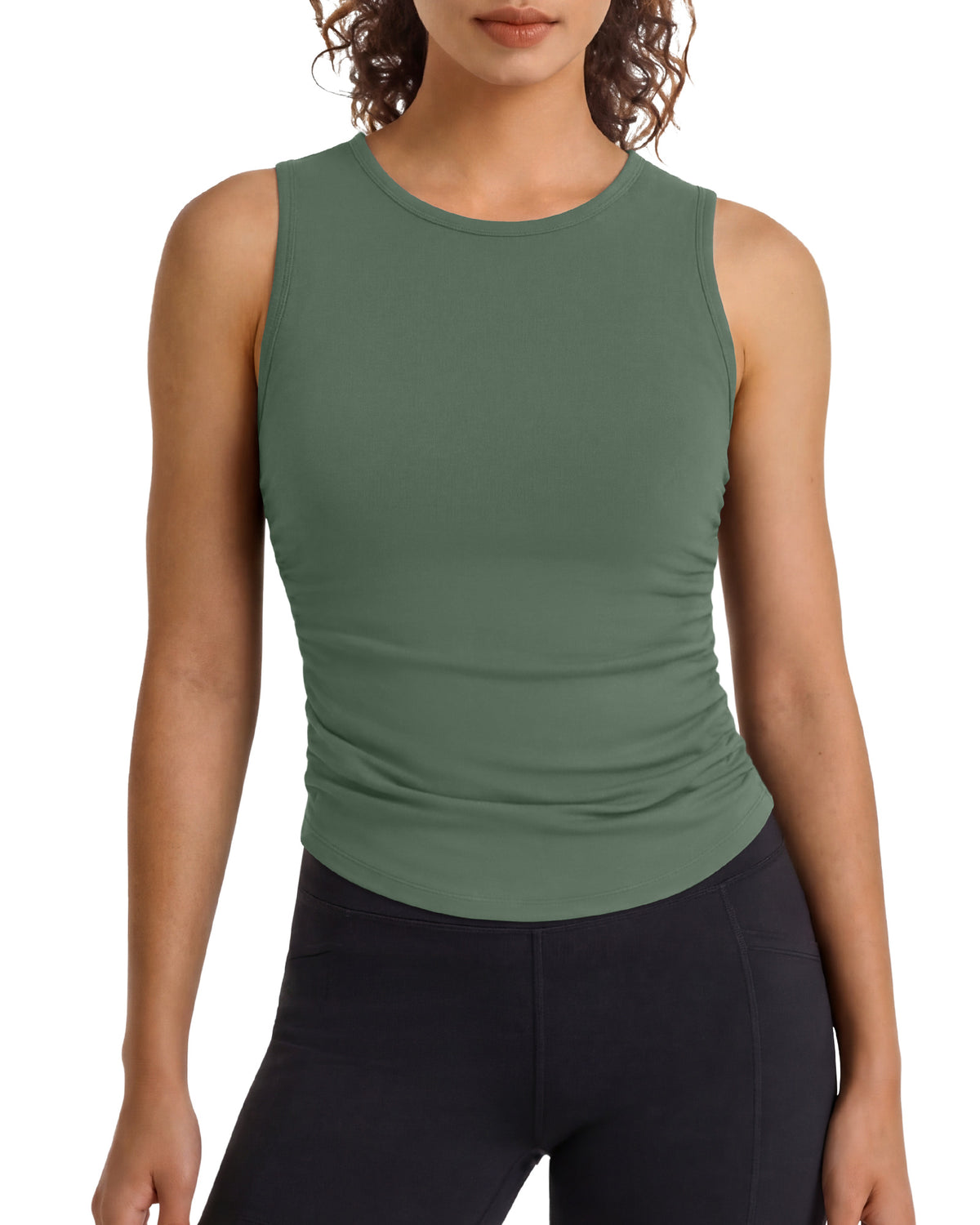 G4Free - G4Free BareFeel Ruched High Neck Yoga Tank Top -GF26L991A001F-XS
