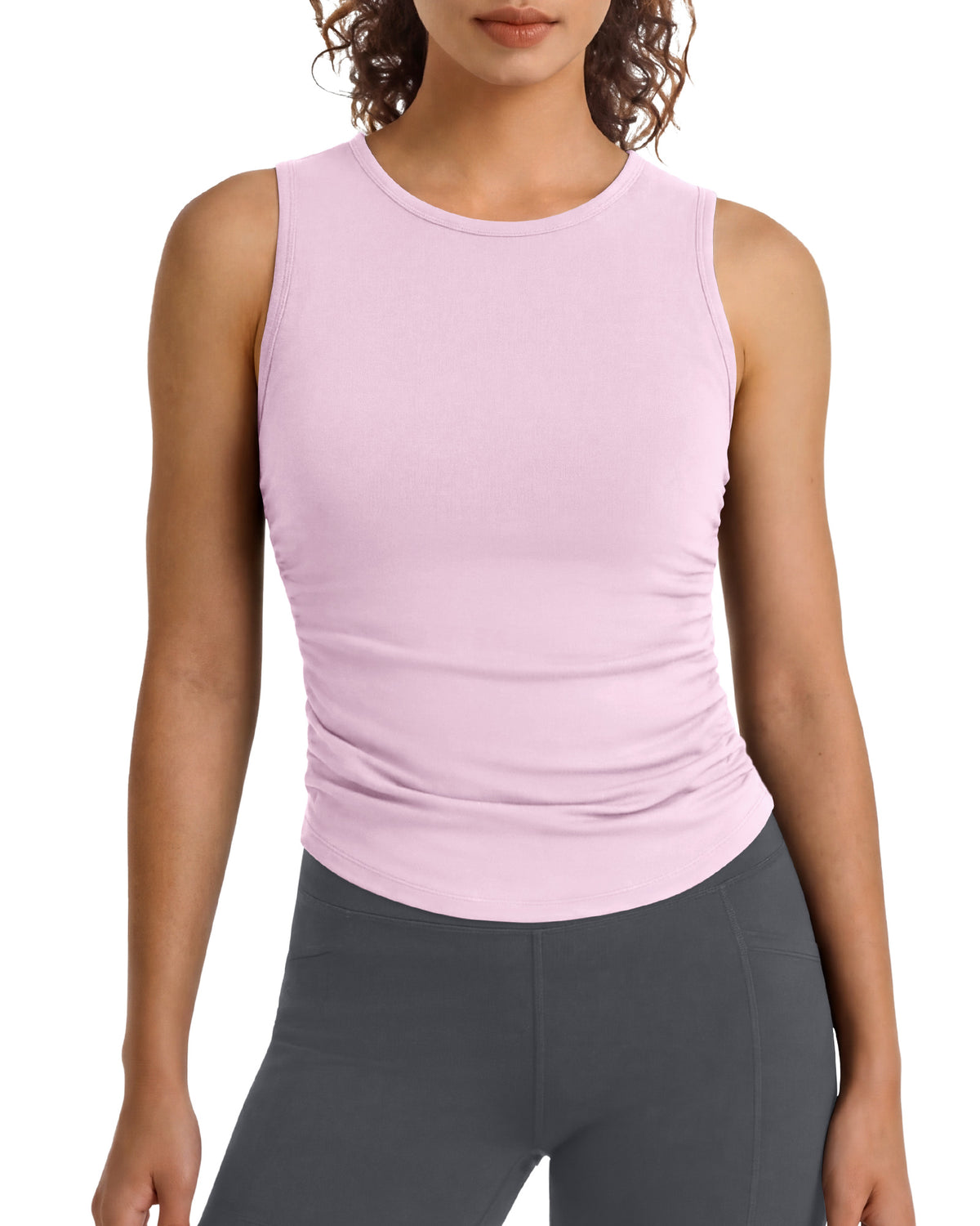 G4Free - G4Free BareFeel Ruched High Neck Yoga Tank Top -GF26L991E004F-XS